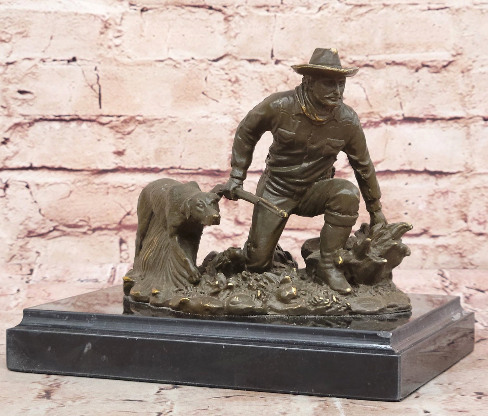 Bronze Cowboy and Loyal Dog Statue by M.Lopez Western Figurine Signed and Numbered: Condition: This sculpture is in perfect condition. Bronze Dimensions with Marble Base: Height 6.5" X Width 8" Marble Dimensions:8" X 6" Height without base:5.5" Weight:8 LBS Inventory:24GTS4245242 Thi