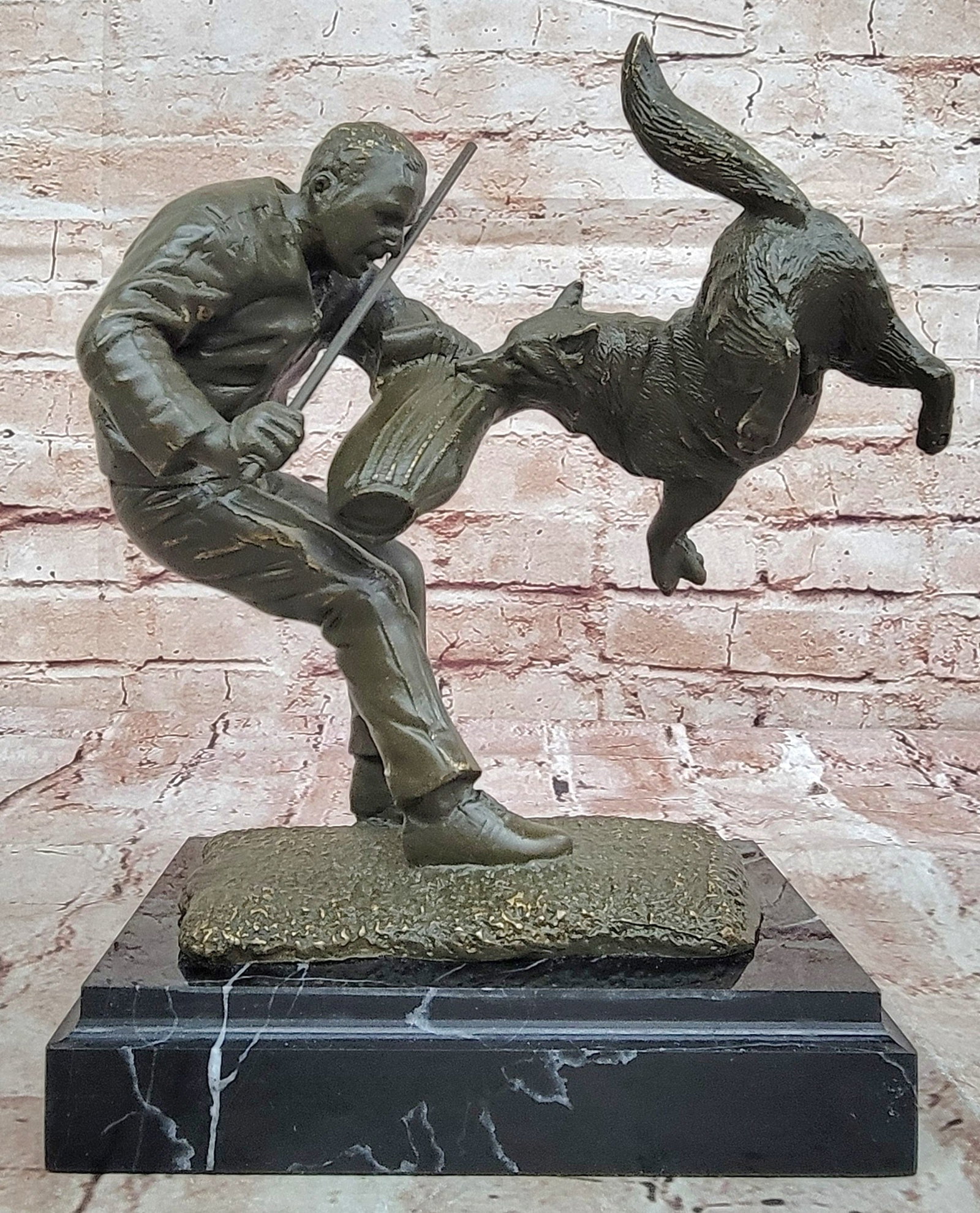 Milo Dog Trainer Bronze Statue Hand Made Artwork Collectible Figurine for Pet Enthusiasts: Condition: This sculpture is in perfect condition. Bronze Dimensions with Marble Base: Height 9.5" X Width 8.5" Marble Dimensions:7" X 5" Height without base:8.5" Weight:9 LBS Inventory:31GTS2196913 T