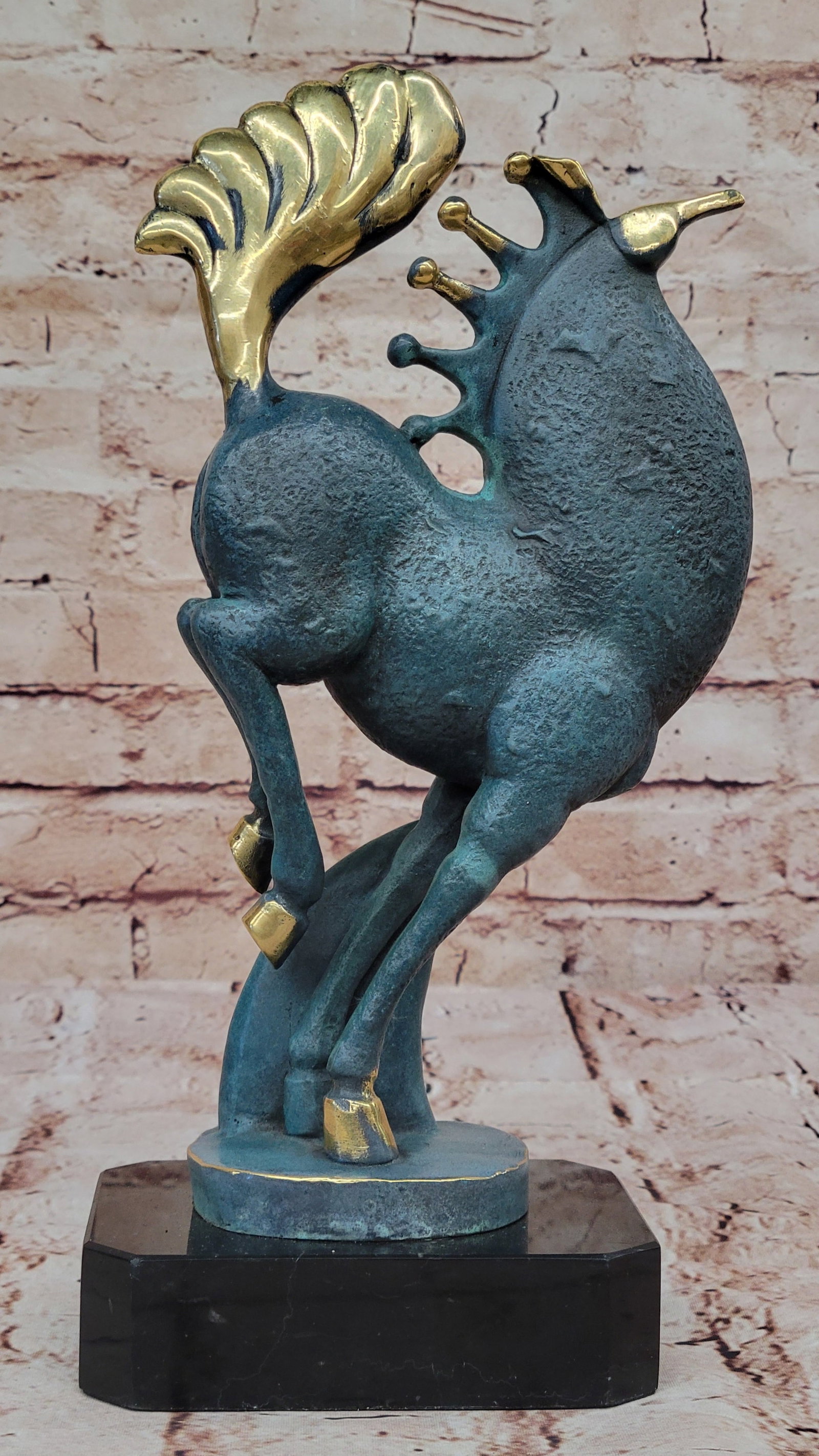 Genuine Bronze Tang Horse Sculpture Modern Decor Multicolor Patina by M. Lopez: Condition: This sculpture is in perfect condition. Bronze Dimensions with Marble Base: Height 11" X Width 6" Marble Dimensions:5" X 3.5" Height without base:10" Weight:7 LBS Inventory:32YCN017C5332 hi