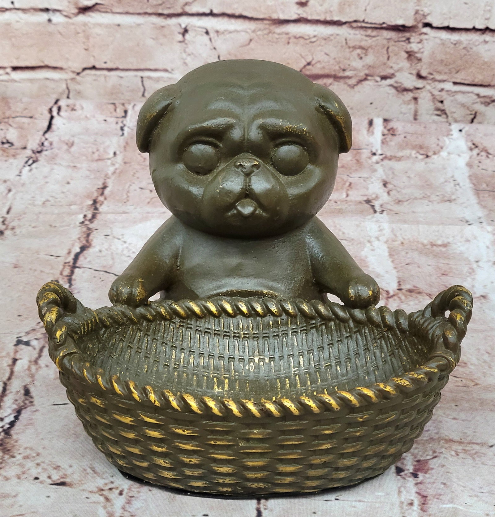 Cute Puppy Bronze Sculpture by M. Lopez ? Signed Dog Figurine, Tray or Card Holder: Condition: This sculpture is in a perfect condition. Bronze Dimensions: Height 5.5" x Width 7" Weight:5 LBS Inventory:49GTS100-17094 Signed M. Lopez (Milo) Puppy Dog Bronze Sculpture ? Functional Art 