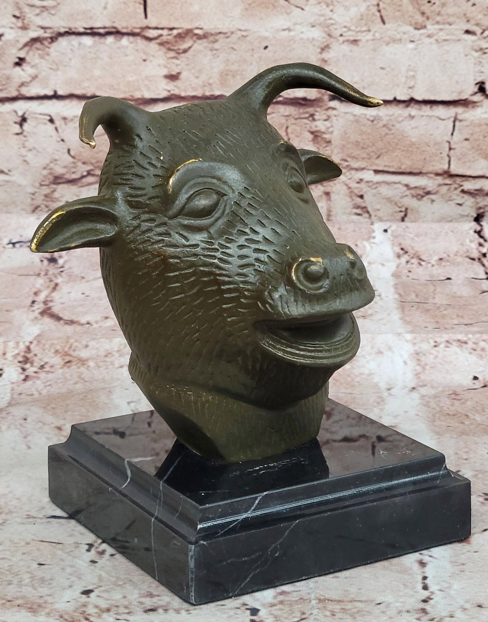 Signed Zodiac Ox Head Statue ? Bronze Feng Shui Animal Symbol Figurine: Condition: This sculpture is in perfect condition Bronze Dimensions with Marble Base: Height 6.5" X Width 4.5" Marble Dimensions:4.5" X 4" Height without base:5.5" Weight:5 LBS Inventory:25GTS868OX52 