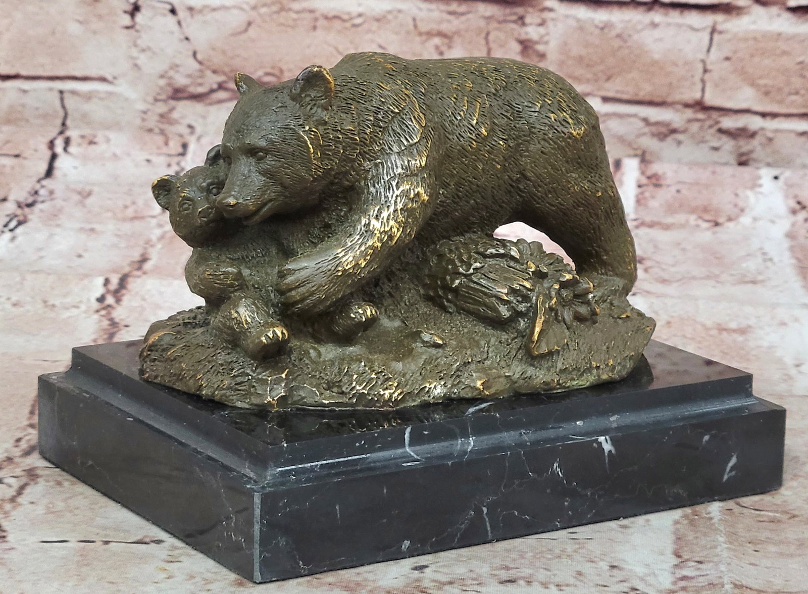 Barye Bronze Sculpture ? Bear and Cub Hug Wildlife Statue Hot Cast: Condition: This sculpture is in perfect condition. Bronze Dimensions with Marble Base: Height 5" X Width 6" Marble Dimensions:6" X 4.5" Height without base:4" Weight:6 LBS Inventory:31GTS2314513 Signe