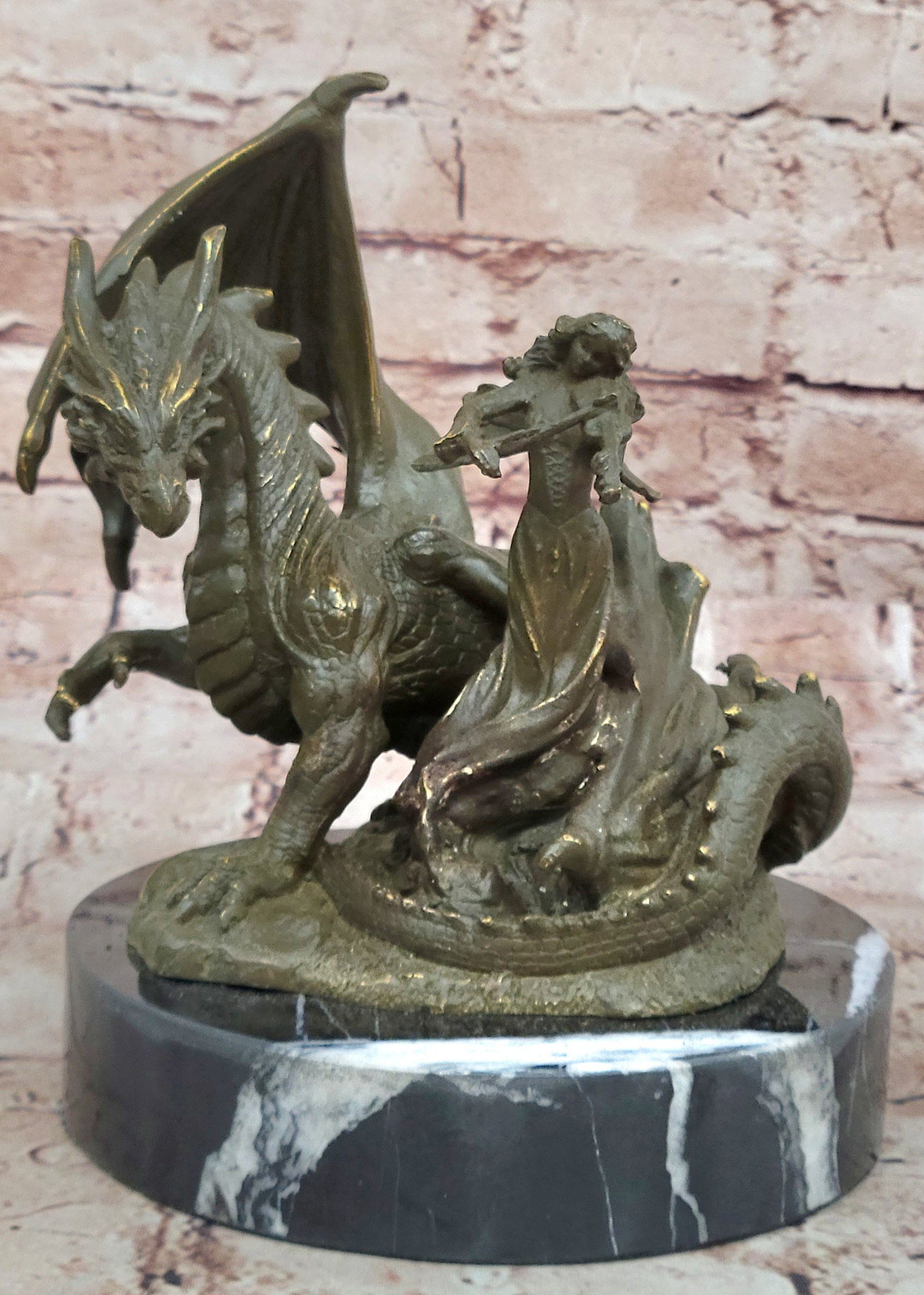 Signed Patoue Fairy Violinist ? Dragon Bronze Figurine Fantasy Home Decor: Condition: This sculpture is in a perfect condition. Bronze Dimensions with Marble Base: Height 8" X Width 7" Marble Dimensions: Diameter 6" Height without base:8" Weight:8 LBS Inventory:49GTS0126394 