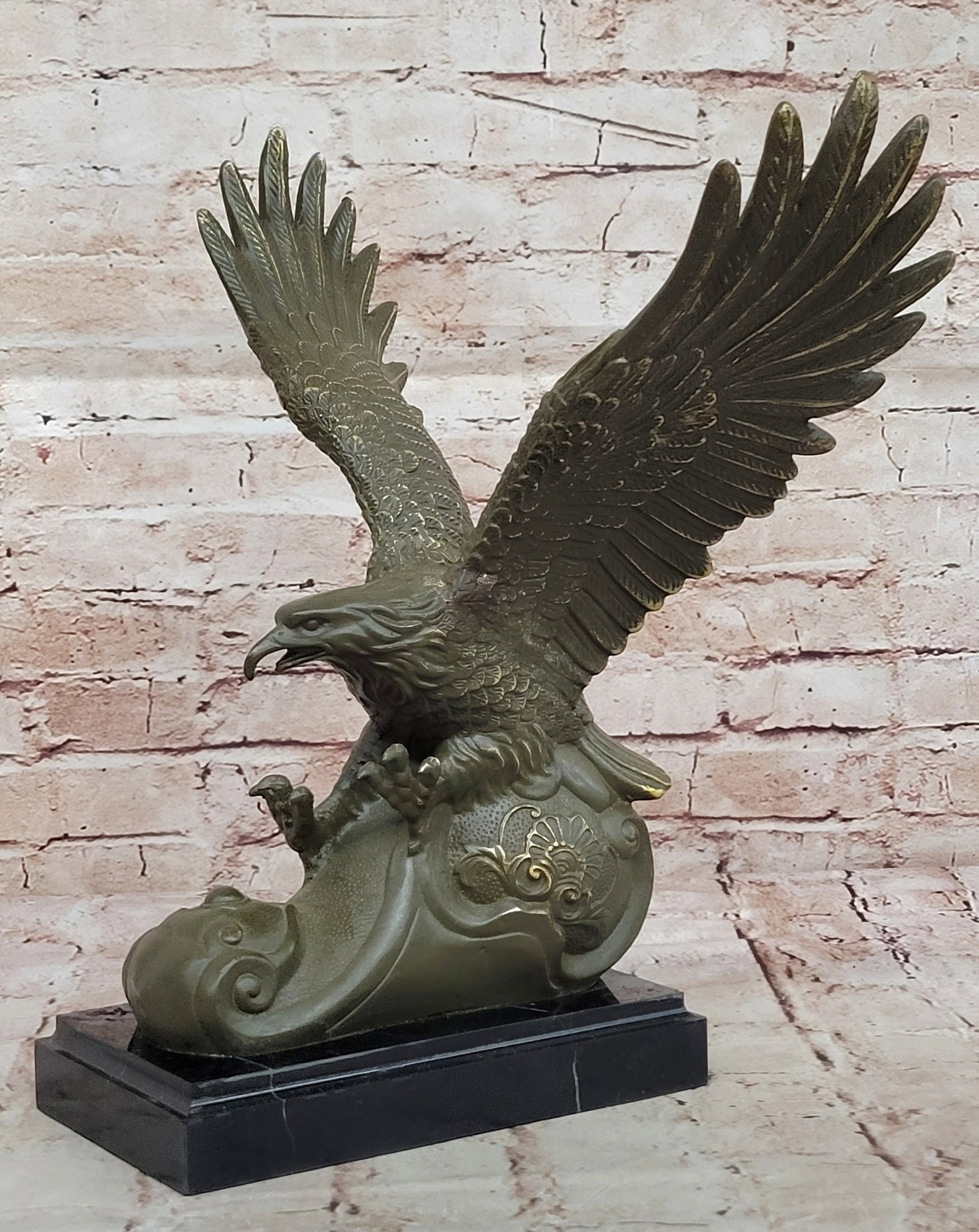 Milo Signed Bronze Sculpture Soaring Eagle on Rock Patriotic Bird Statue Collectible: Condition: This sculpture is in perfect condition. Bronze Dimensions with Marble Base: Height 14" X Width 13" Marble Dimensions:8" X 4.5: Height without base:13" Weight:12 LBS Inventory:68GTS0858586 T
