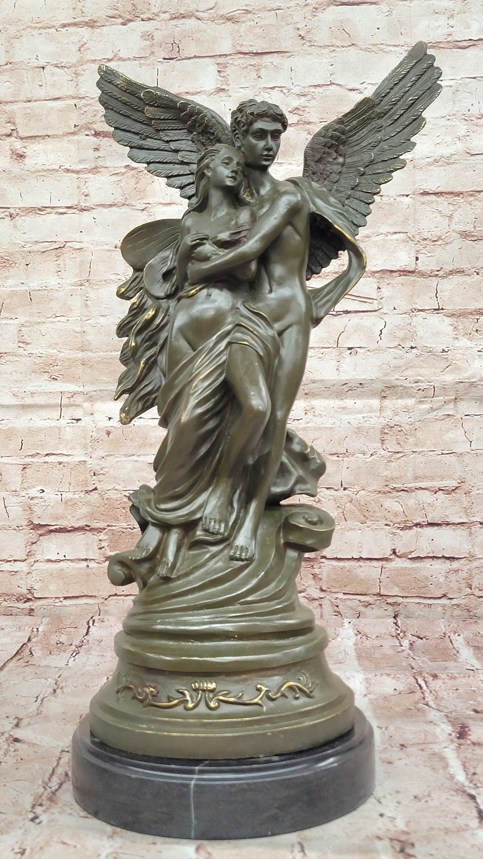Hand Made Cupid & Psyche Statue ? Signed Bronze Sculpture by Milo Collectible: Condition: This sculpture is in perfect condition. Bronze Dimensions with Marble Base: Height 20.5" X Width 10" Marble Dimensions: Diameter 8" Height without base:19" Weight:21 LBS Inventory:35GTS8521