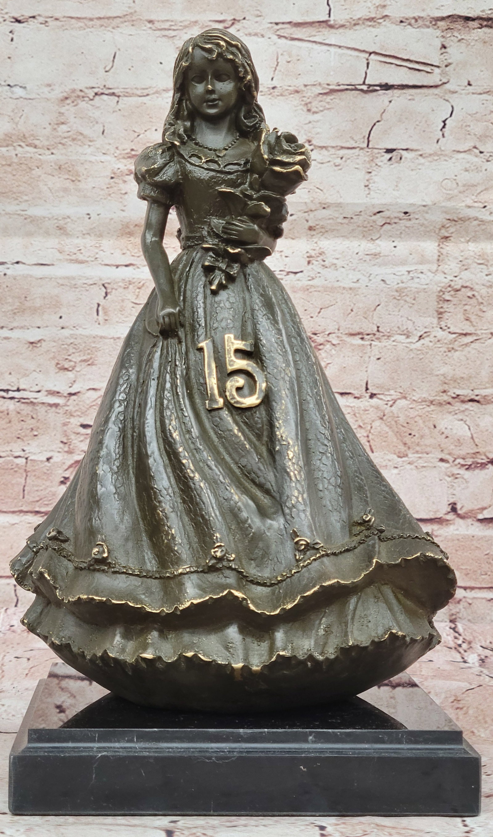 Signed Patoue Art Deco Girl Holding Flower ? Bronze Sculpture Showpiece: Condition: This sculpture is in perfect condition. Bronze Dimensions with Marble Base: Height 13" x Width 8" Marble Dimensions:8" X 8" Height without base:12" Weight:13 LBS Inventory:24GTS2278342 Cele