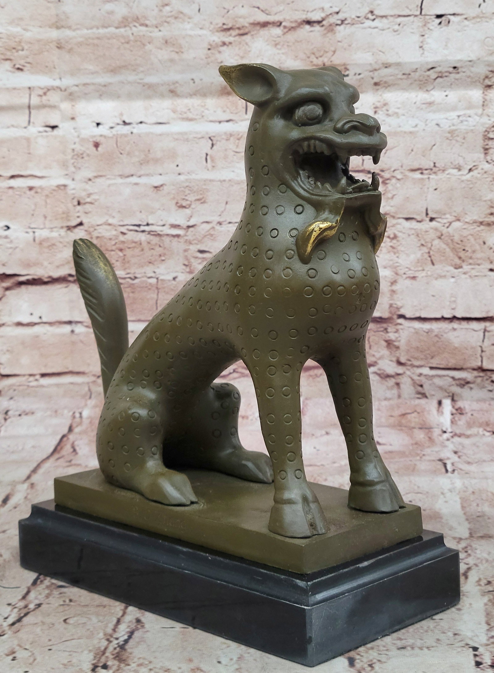 Bronze Foo Dog Kylin Statue Feng Shui Beast Sculpture Signed B.C. Zhang Collectible Art: Condition: This sculpture is in perfect condition. Bronze Dimensions with Marble Base: Height 11" x Width 9.5" Marble Dimensions:8.5" X 4" Height without base: 9 1/2" Weight:15 LBS Inventory:53GTS8748