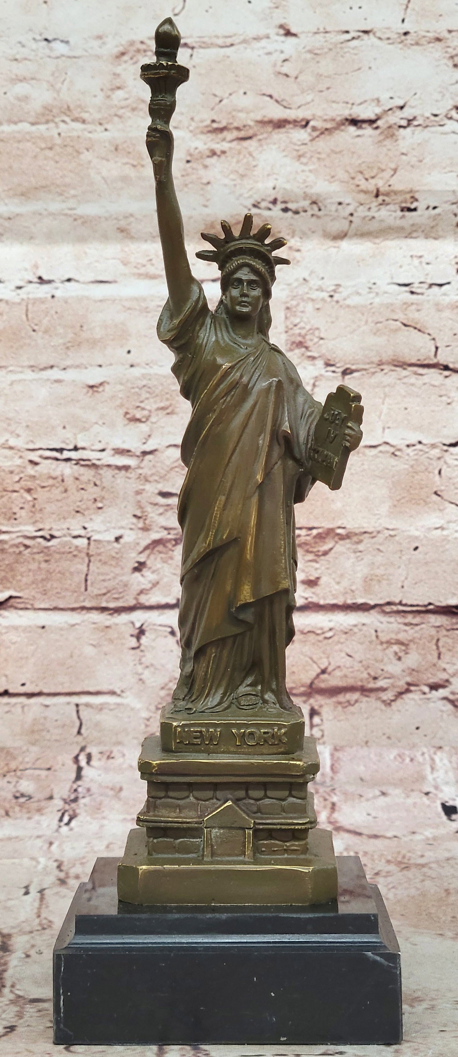 Signed Fisher Bronze Statue of Liberty Sculpture Famous USA Landmark Figurine: Condition: This sculpture is in perfect condition. Bronze Dimensions with Marble Base: Height 11.5" x Width 4" Marble Dimensions:4" X 4" Height without base:10.5" Weight:4 LBS Inventory:16GTS211-14561