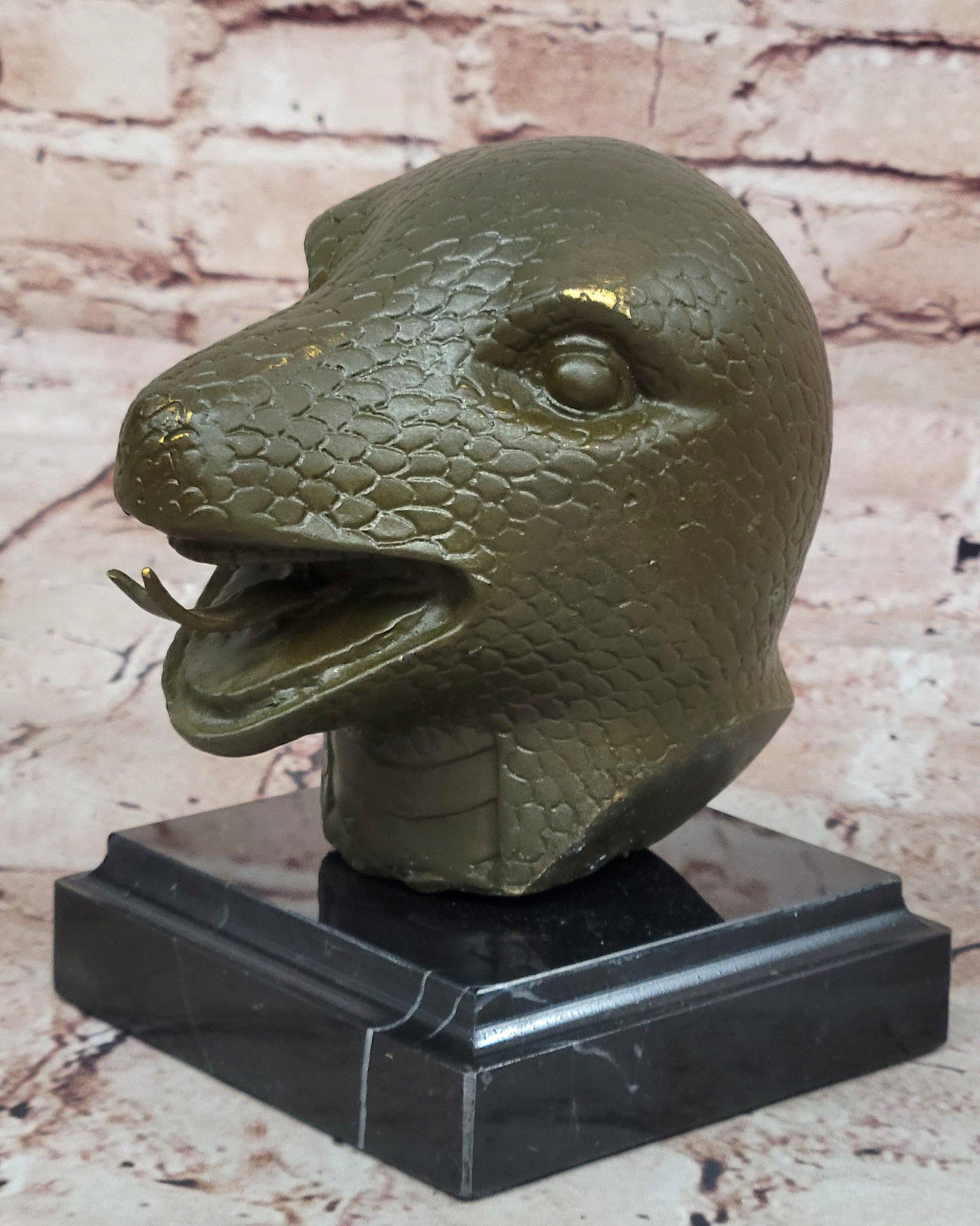 Mystic Bronze Sculpture Statue of Snake Zodiac Feng Shui Lucky Charm Collectible: Condition: This sculpture is in perfect condition Bronze Dimensions with Marble Base: Height 6" X Width 5" Marble Dimensions:4.5" X 4" Height without base:5" Weight:5 LBS Inventory:27GTS868Snake2572 T