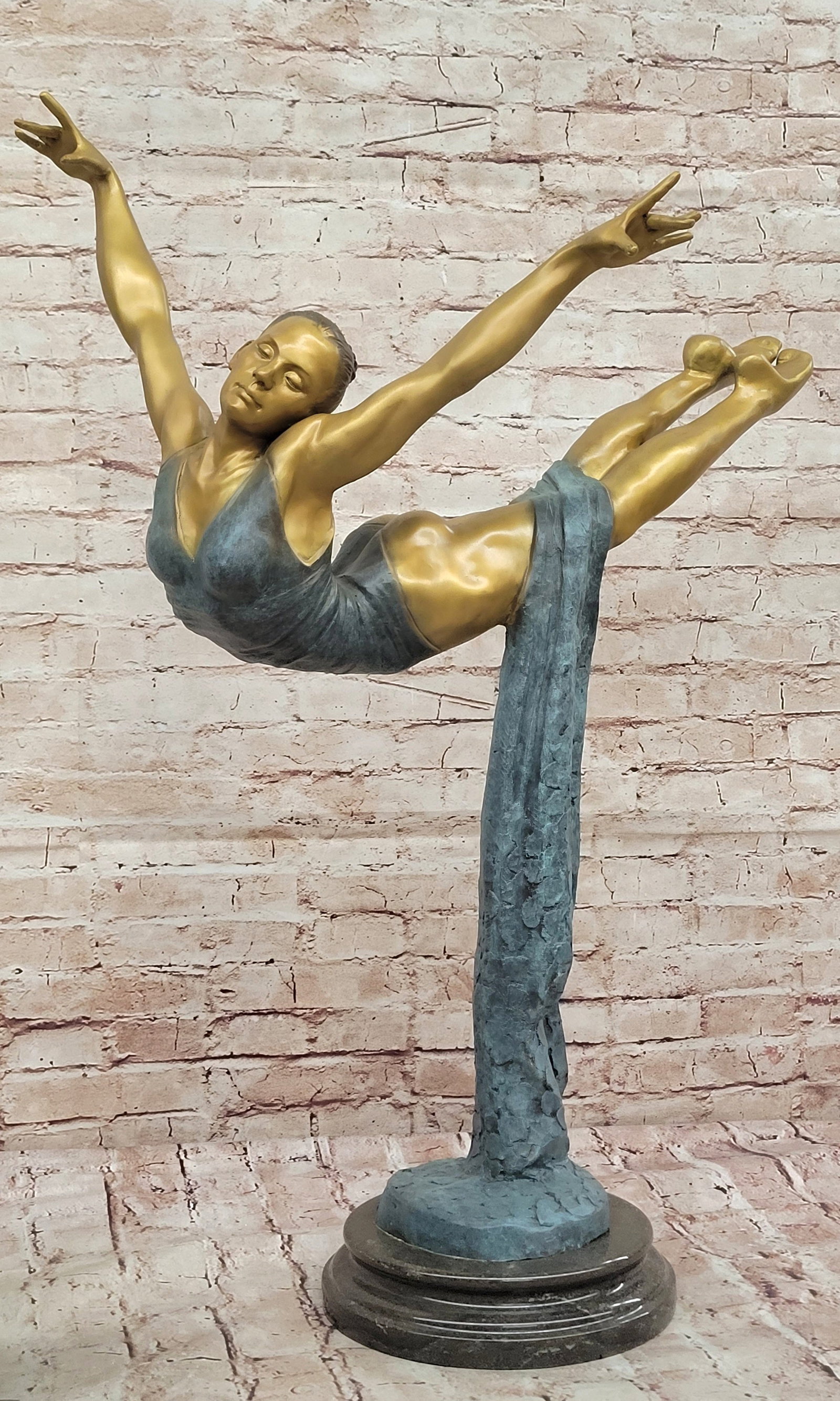 Ballet Dancer Bronze Sculpture Statue Woman in Motion by Aldo Vitaleh Collectible: Condition: This sculpture is in perfect condition. Bronze Dimensions with Marble Base: Height 32" X Width 23" Marble Dimensions: Diameter 9" Height without base:30.5" Weight:35 LBS Inventory:58GTM1548