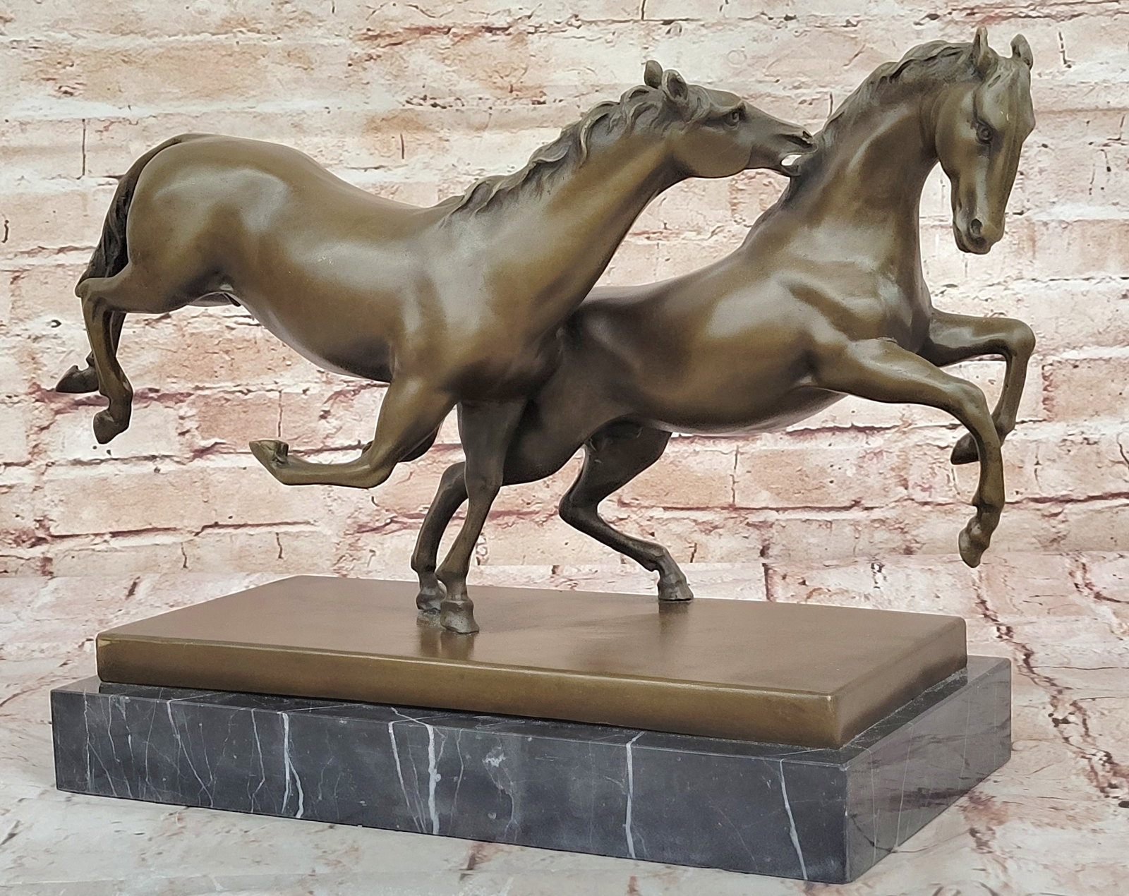 Western Horse Duo Bronze Sculpture Statue by Milo Museum Quality Figurine: Condition: This sculpture is in perfect condition. Bronze Dimensions with Marble Base: Height 12" X Width 17" Marble Dimensions13.5" X 7" Height without base:11" Weight:28 LBS Inventory:64YRD2409746 T