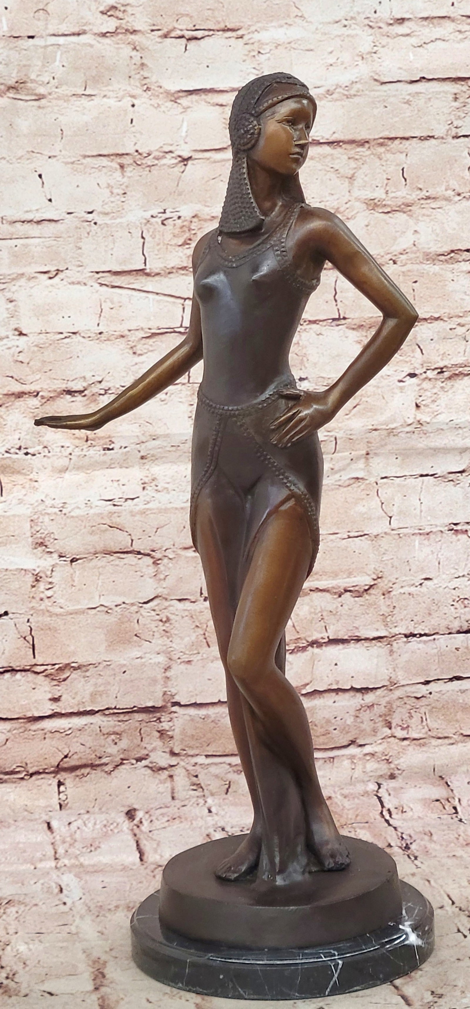 Bronze Art Deco Sculpture by Chiparus Dancing Woman Figurine Collectible: Condition: This sculpture is in perfect condition. Bronze Dimensions with Marble Base: Heightnbsp;21.5" X Width 10" Marble Dimensions: Diameter 7" Height without base:19.5" Weight:12 LBS Inventory:285