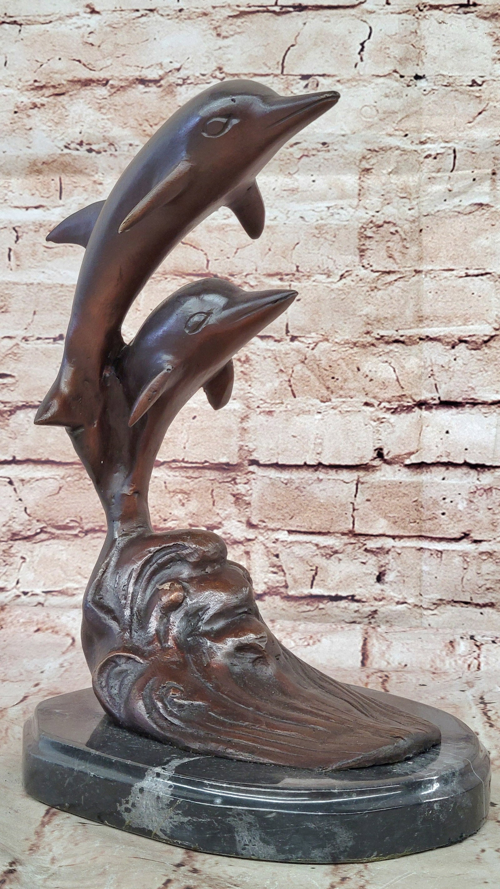 Hand Made Milo Dolphins Sculpture ? Bronze Limited Edition Ocean Artwork: Condition: This sculpture is in perfect condition. Bronze Dimensions with Marble Base: Height 11.5" X Width 8" Marble Dimensions: Diameter 8.5" Height without base:10.5" Weight:8 LBS Inventory:1942862