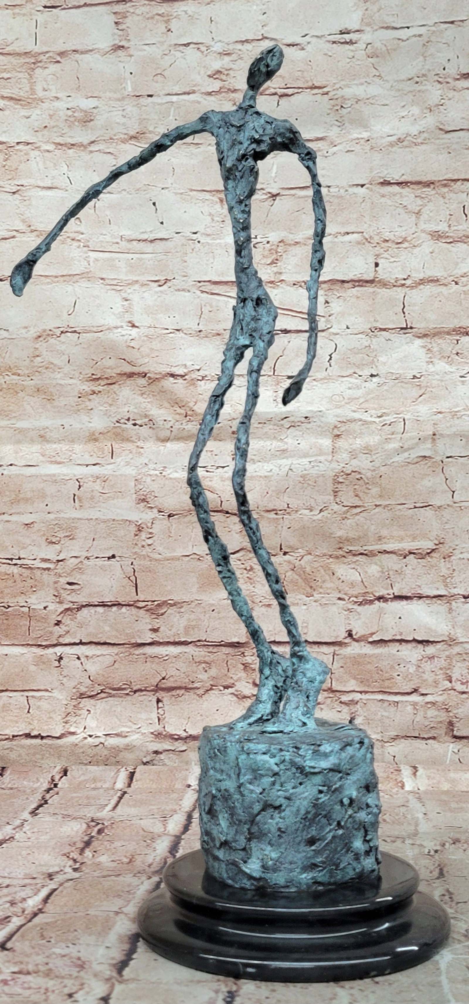 Hand Made Bronze Male Stick Sculpture Abstract Modern Hot Cast Statue: Condition: This sculpture is in perfect condition Bronze Dimensions with Marble Base: Height 19" X Width 7" Marble Dimensions: Diameter 6.5" Height without base:16" Weight:8 LBS Inventory:59EPA230HL60