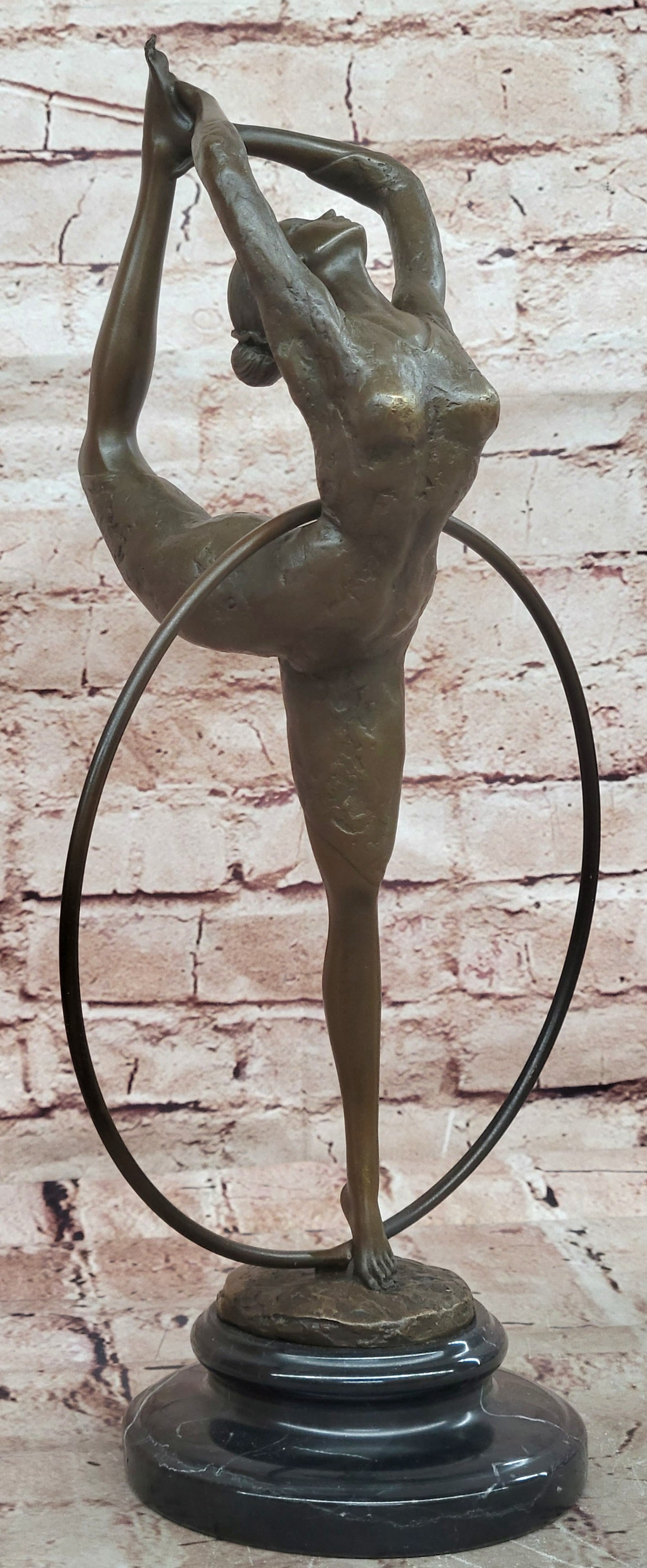 Cesaro Art Deco Bronze Dancer Sculpture Hand Made Elegant Woman Figurine: Condition: This sculpture is in perfect condition. Bronze Dimensions with Marble Base: Height 15" X Width 8" Marble Dimensions: Diameter 5" Height without base:13" Weight:7 LBS Inventory:26EPA2726762 