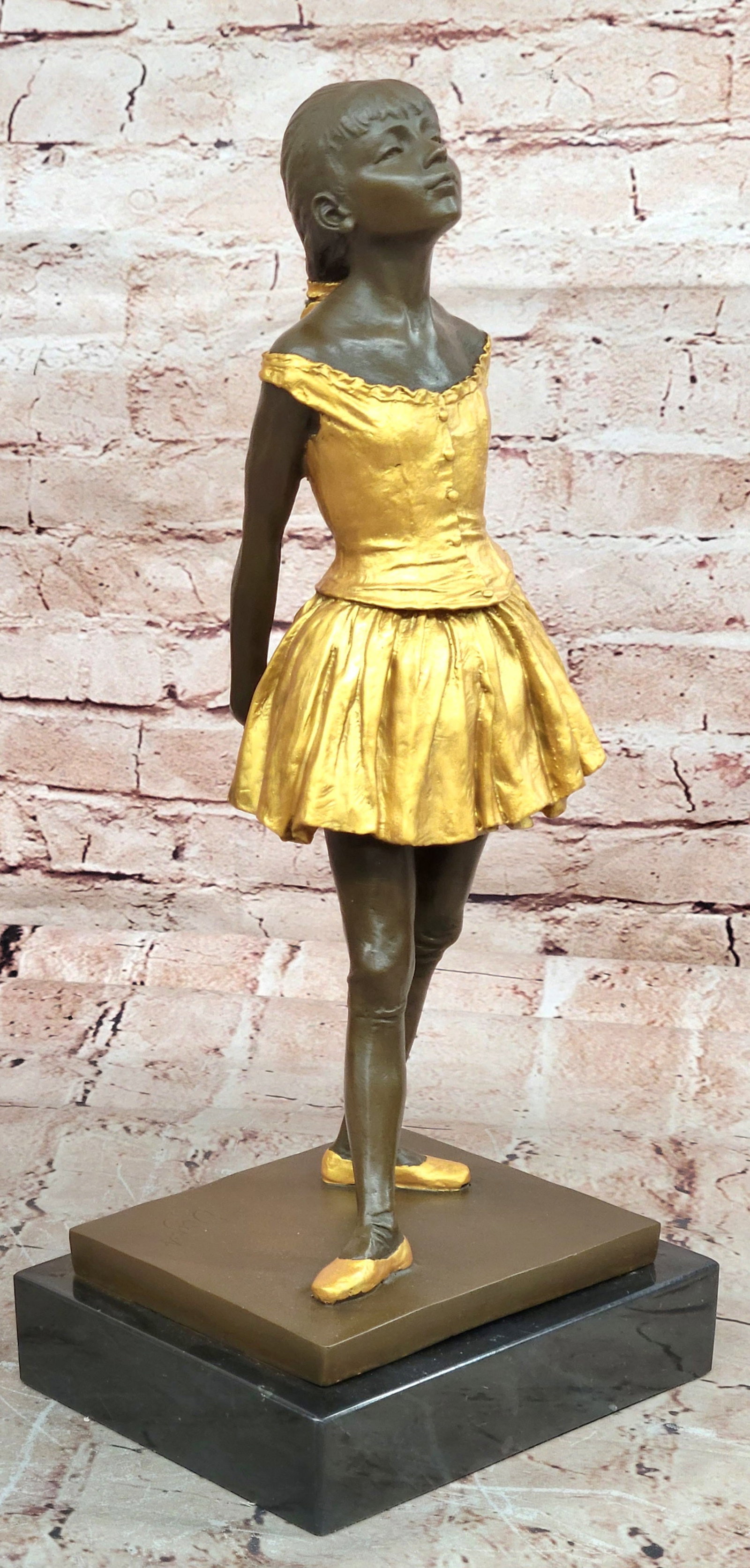 Bronze Ballet Dancer Statue Edgar Degas Little Dancer Ballerina Collectible: Condition: This sculpture is in perfect condition Bronze Dimensions with Marble Base: Height 15.5" X Width 7" Marble Dimensions:7" X 5" Height without base:14" Weight:11 LBS Inventory:47EP738S10874 Th