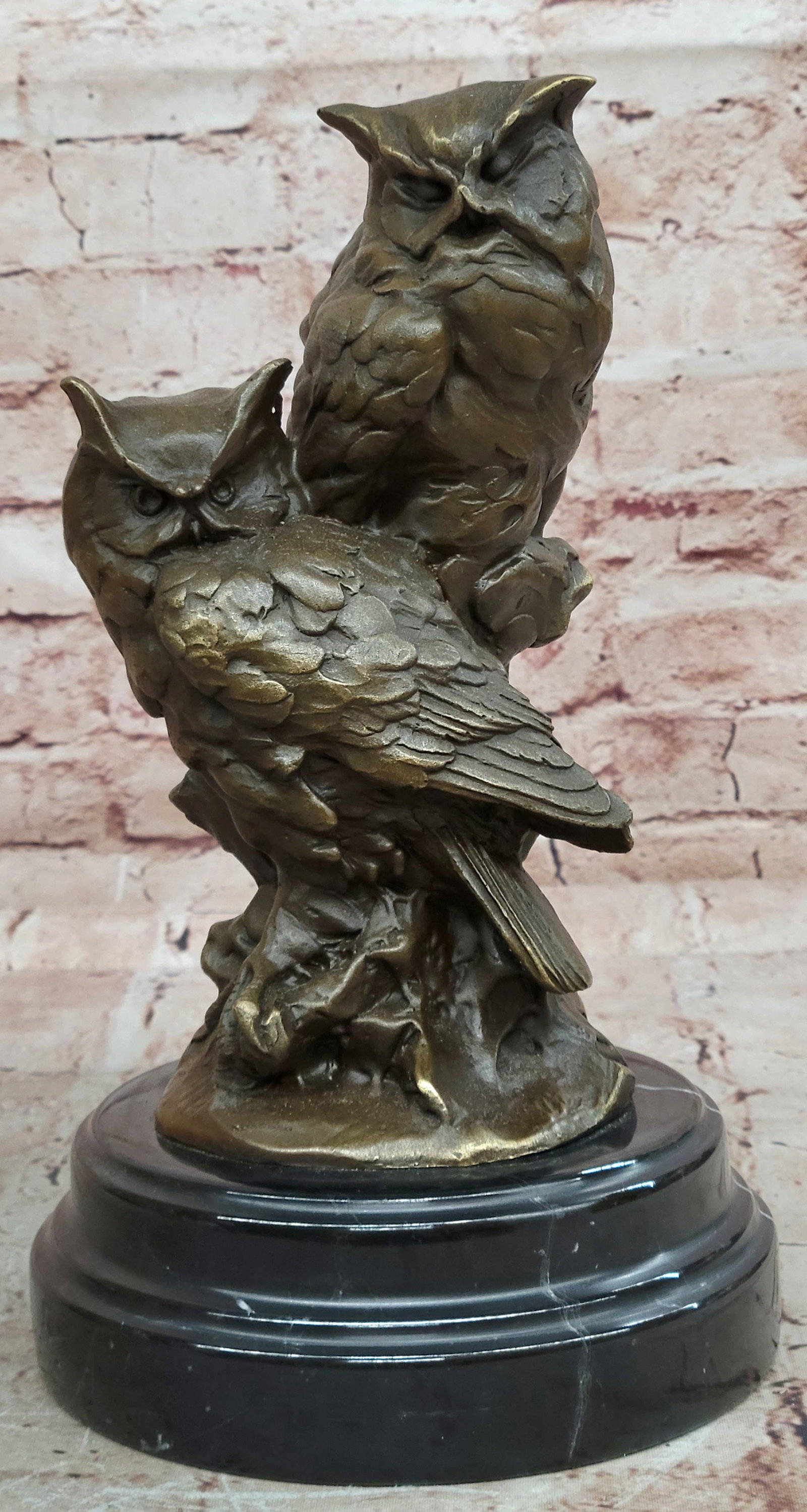 Miguel Lopez Bronze Owl Sculpture Abstract Animal Statue Garden Decor: Condition: This sculpture is in perfect condition. Bronze Dimensions with Marble Base: Height 11" X Width 6" Marble Dimensions: Diameter 6" Height without base:9" Weight:11 LBS Inventory:18AL2326681 T