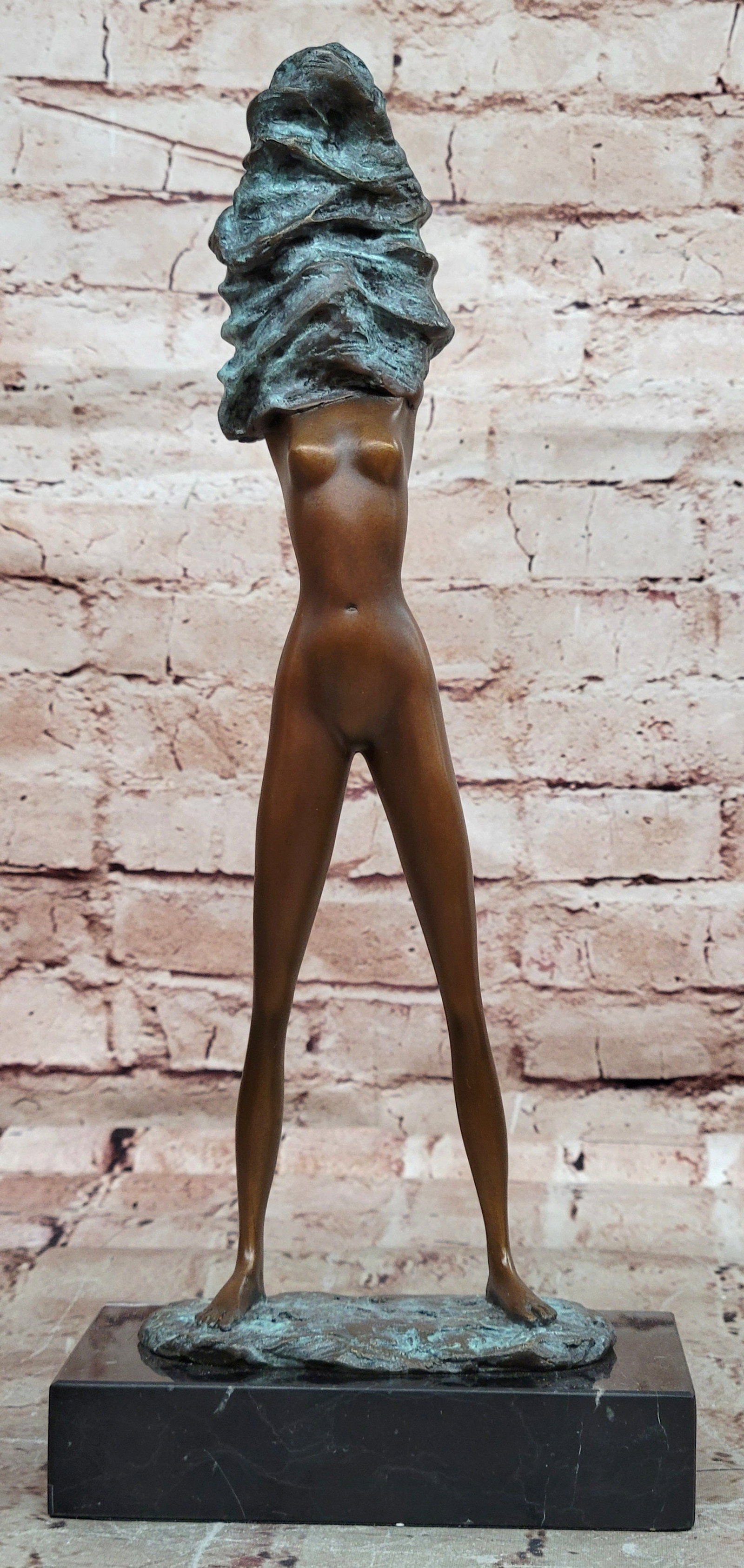 Modern Abstract Bronze Nude Woman Sculpture Elegant Artistic Masterpiece: Condition: This sculpture is in perfect condition. Bronze Dimensions with Marble Base: Height 14" X Width 6" Marble Dimensions:6" X 3.5" Height without base:13" Weight:7 LBS Inventory:29LE099S5592 Thi