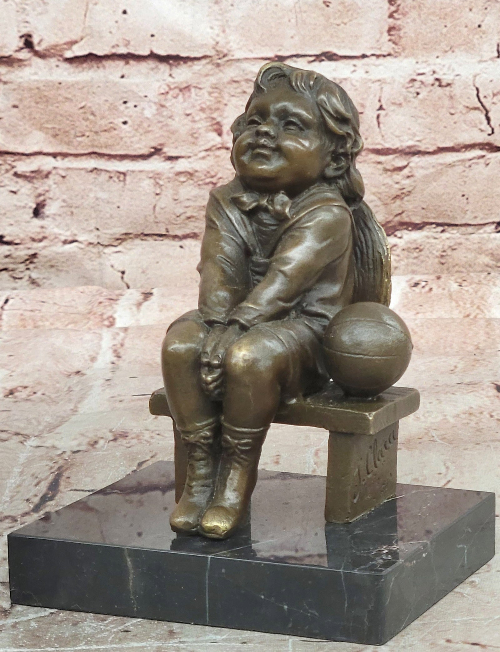 Handmade Bronze Girl Sitting On Bench Figurine Juan Clara Signed Art: Condition: This sculpture is in perfect condition Bronze Dimensions with Marble Base: Height 5.5" X Width 5" Marble Dimensions:5" X 3" Height without base:5" Weight:4 LBS Inventory:18EPA3705181 This Y