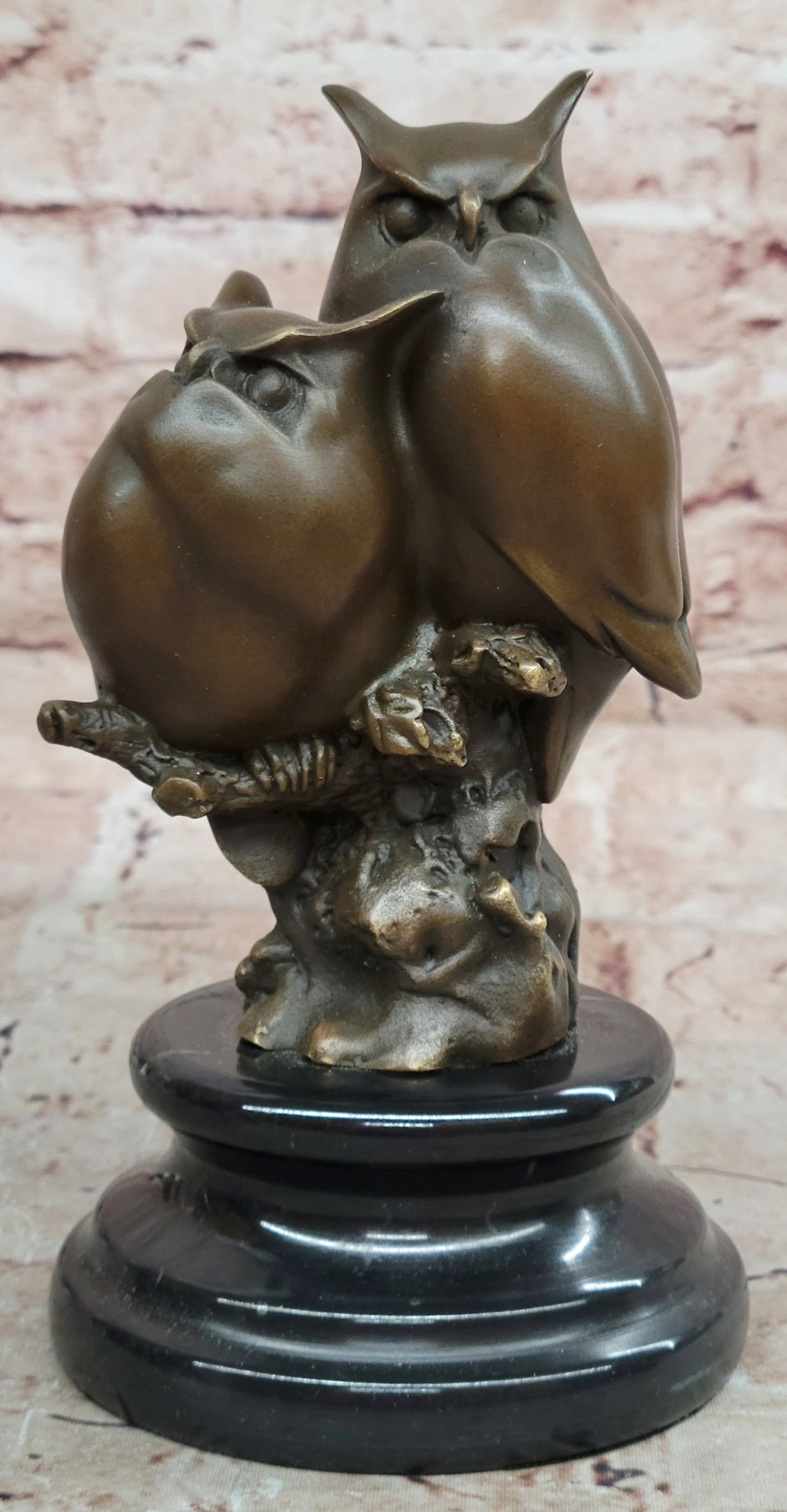 Bronze Two Owls Statue Signed Milo Hot Cast Wildlife Home Decoration: Condition: This sculpture is in perfect condition. Bronze Dimensions with Marble Base: Height 7.5" X Width 4" Marble Dimensions: Diameter 4" Height without base:5.5" Weight:4LBS Inventory:18AL4433481 