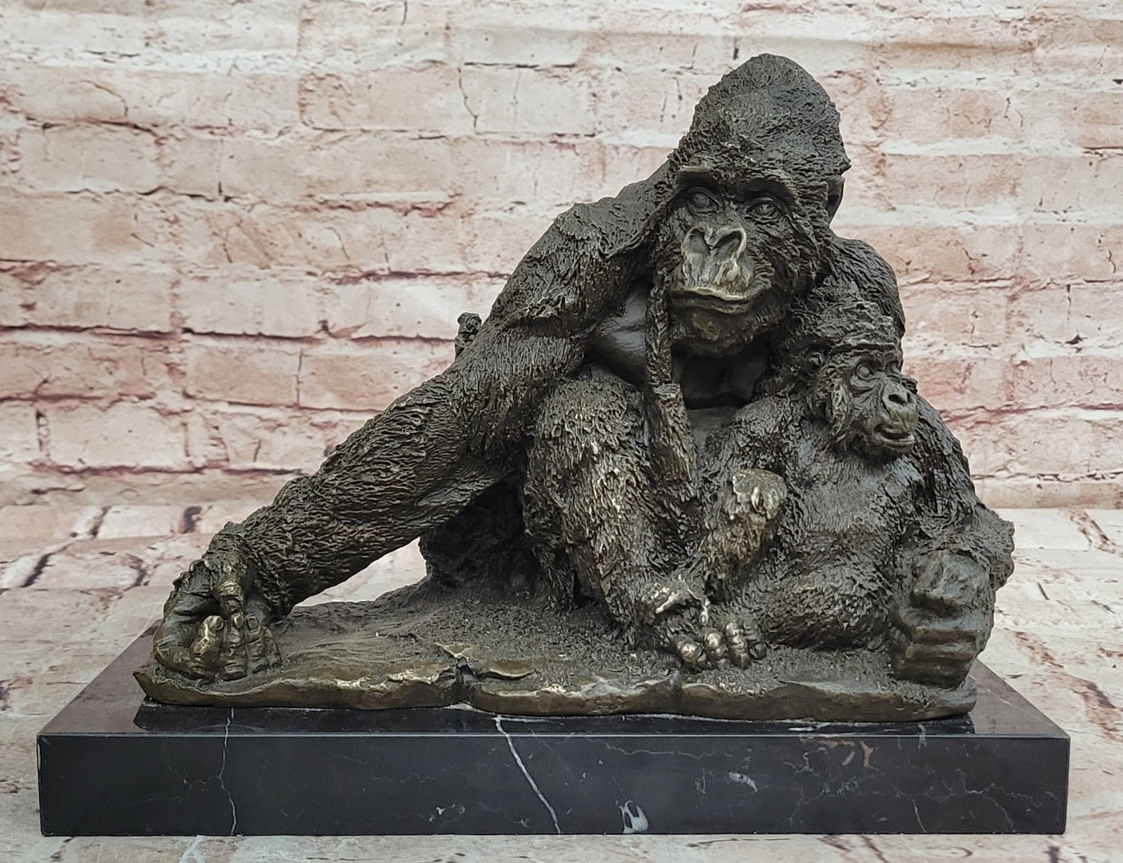 Signed Milo Gorilla Family Bronze Sculpture Heavy Wildlife Collectible Artwork: Condition: This sculpture is in perfect condition Bronze Dimensions with Marble Base: Height 9.5" X Width 11.5" Marble Dimensions:11.5" X 6" Height without base:8.5" Weight:18 LBS Inventory:53AL211109