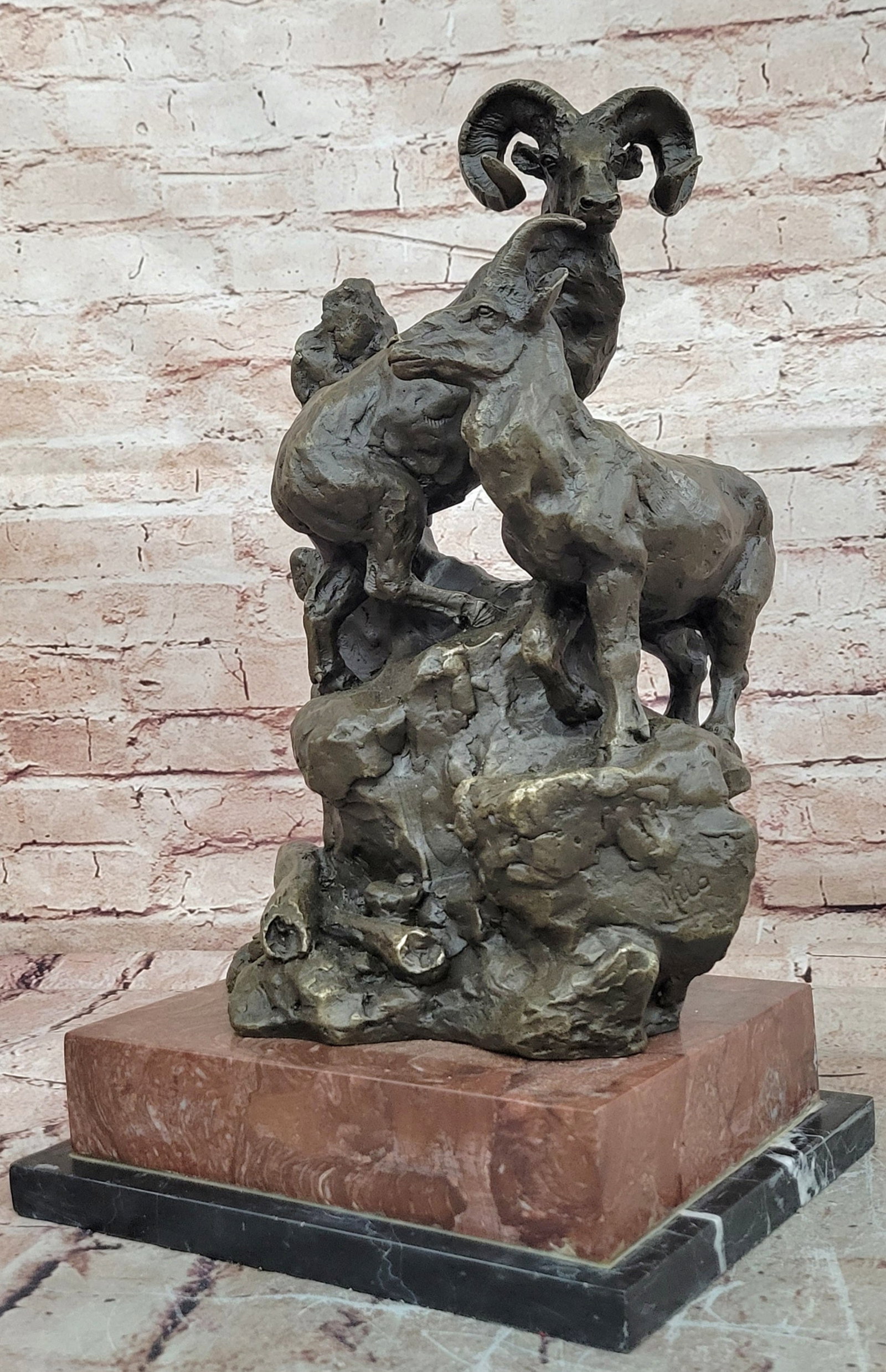 Large Big Horn Ram Bronze Sculpture Wildlife Marble Statue Collectible Decor: Condition: This sculpture is in perfect condition Bronze Dimensions with Marble Base: Height 16.5" X Width 9.5" Marble Dimensions:9.5" X 8" Height without base:14" Weight:31 LBS Inventory:13AL196177W_