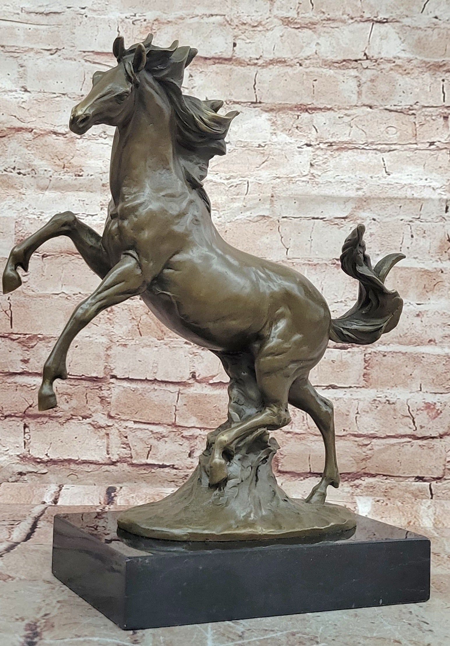 Handcrafted Milo Bronze Rearing Horse Sculpture Dynamic Wild Stallion Figure: Condition: This sculpture is in perfect condition. Bronze Dimensions with Marble Base: Height 14" X Width 12" Marble Dimensions:8.5" X 5" Height without base:13" Weight:15 LBS Inventory:80AL2569408 Th