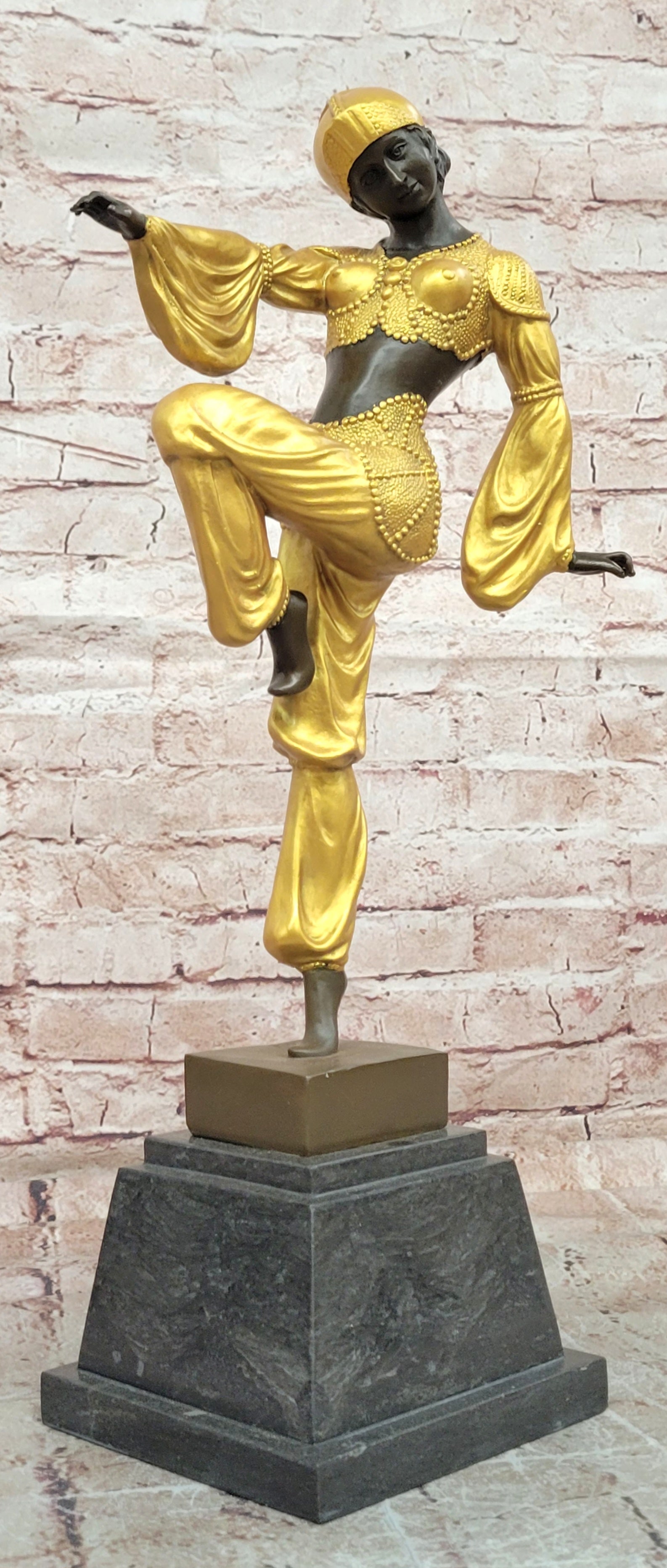 Museum Quality Dancing Woman Bronze Statue Art Deco Marble Base: Condition: This sculpture is in perfect condition. Bronze Dimensions with Marble Base: Height 19" X Width 9.5" Marble Dimensions:5.5" X 5.5" Height without base:14" Weight:13 LBS Inventory:38EP043MJ11