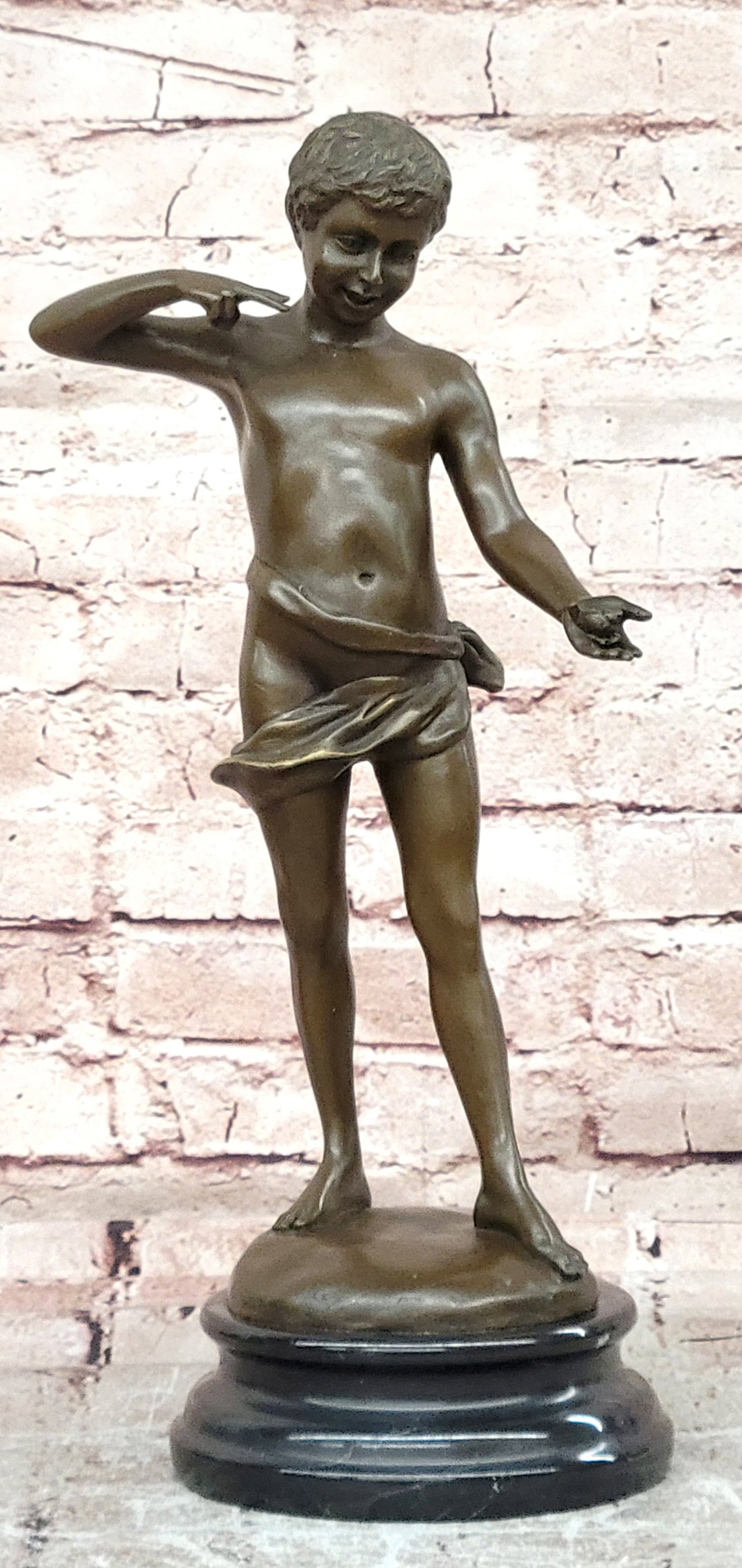 Somme Bronze Sculpture Young Boy with Snail Hand Made Art Deco Artwork Art: Condition: This sculpture is in perfect condition Bronze Dimensions with Marble Base: Height 15.5" X Width 8.5" Marble Dimensions: Diameter 5.5" Height without base:13.5" Weight:8 LBS Inventory:98EP06