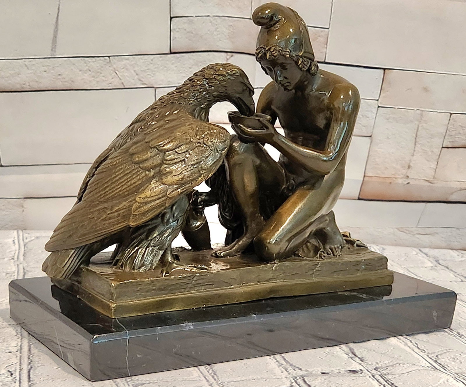 Aldo Vitaleh Bronze Sculpture Ganymede Zeus Eagle Mythological Figurine Statue: Condition: This sculpture is in perfect condition Bronze Dimensions with Marble Base: Height 9.5" X Width 11.5" Marble Dimensions:11.5" X 5.5" Height without base:8.5" Weight:13 LBS Inventory:54GTS221