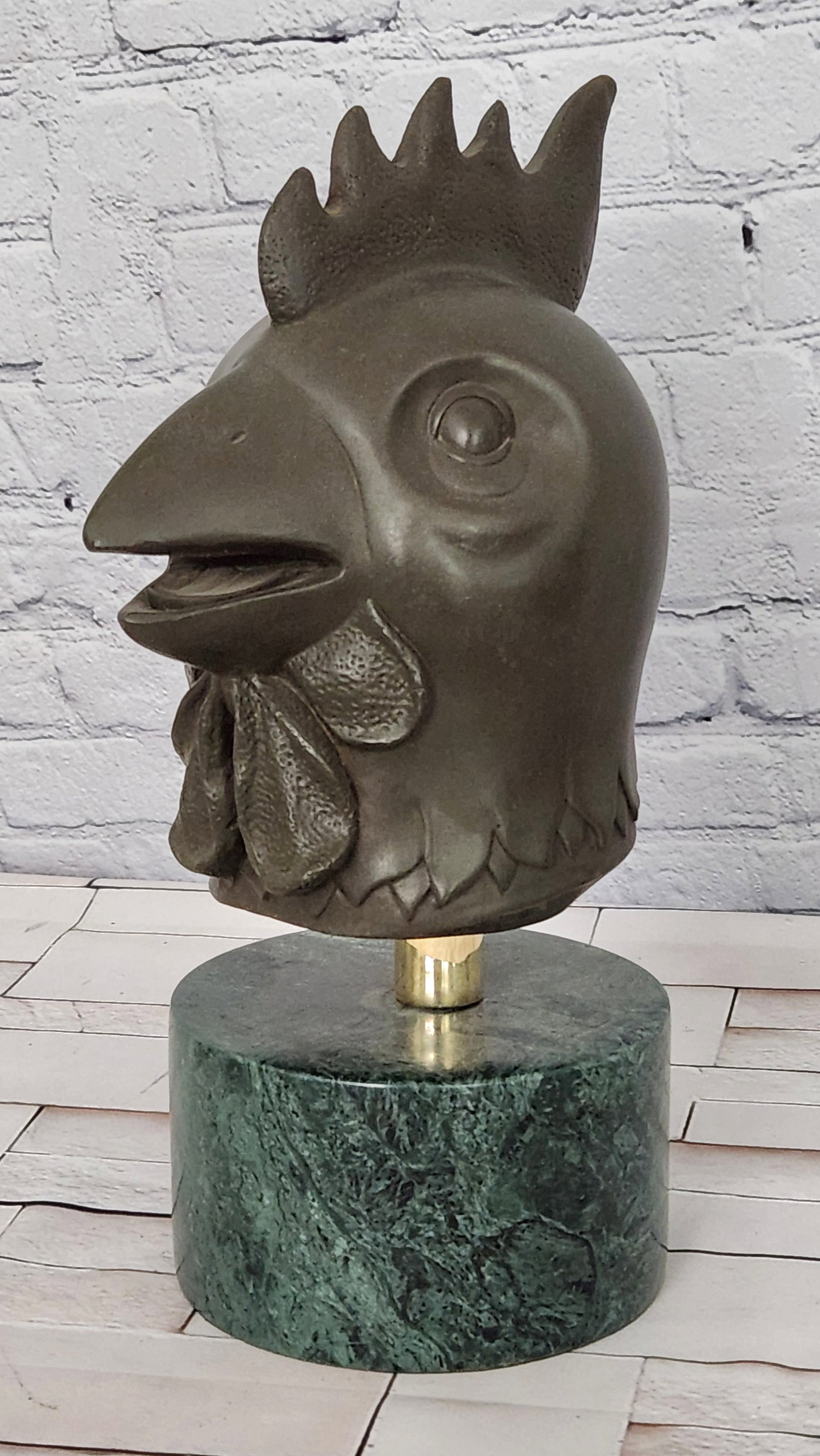 Milo Bronze Rooster Figurine Symbol of Protection Animal Sculpture Decor: Condition: This sculpture is in perfect condition. Bronze Dimensions with Marble Base: Height 13" X Width 8" Marble Dimensions: Diameter 5.5" Height without base:8" Weight:15 LBS Inventory:25GTM118513