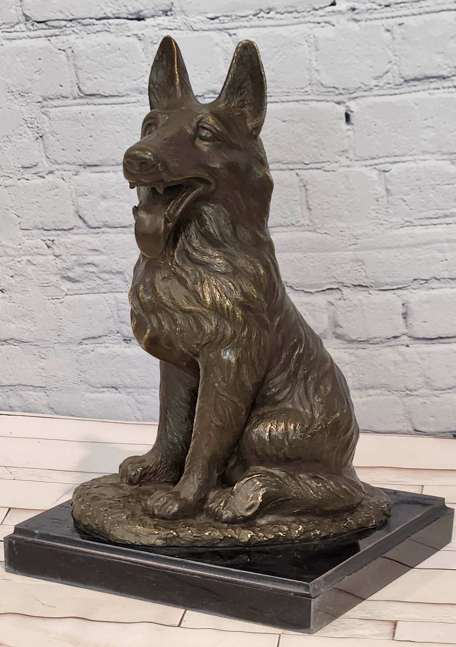 Noel Signed Bronze Guard Dog Statue German Shepherd Sculpture Collectible (1 of 6)