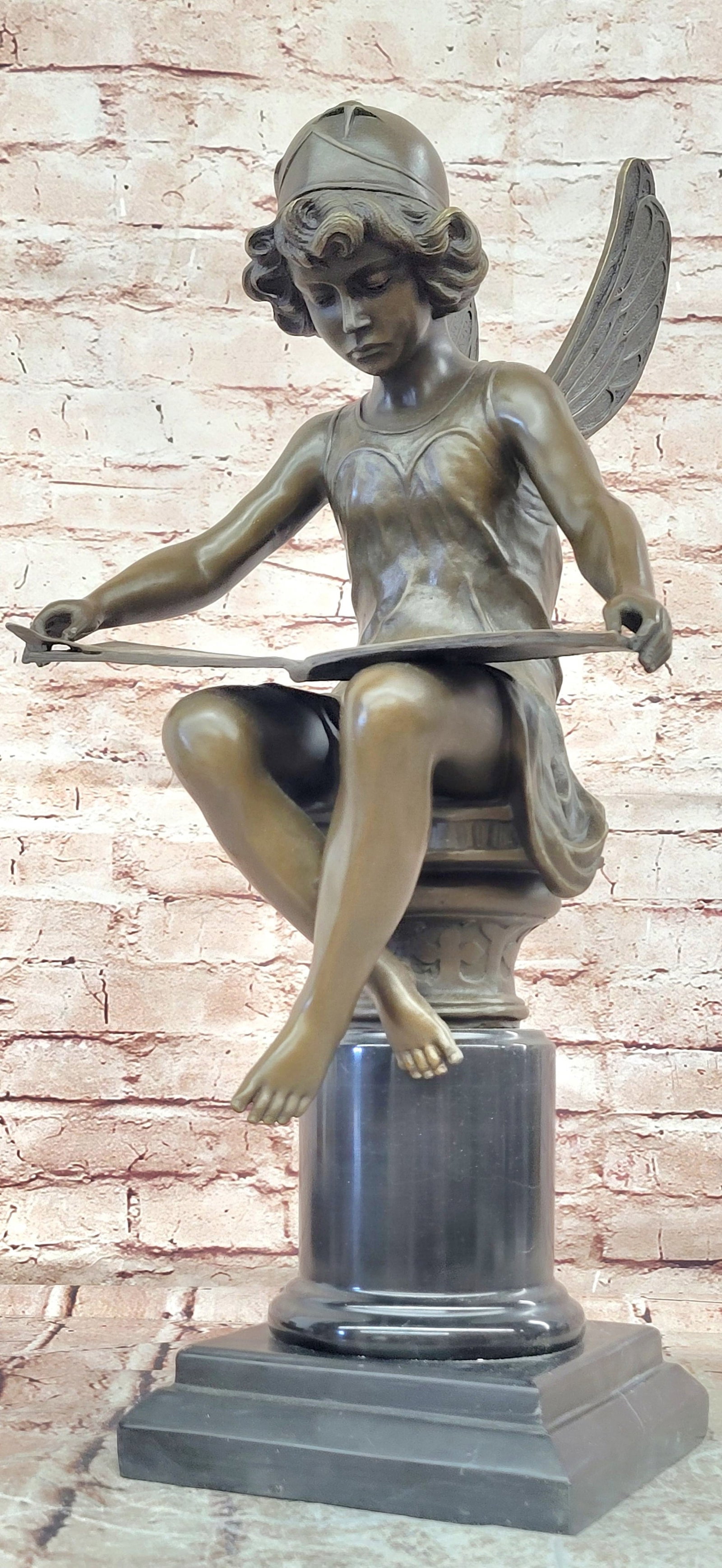Bronze Reading Angel Statue Signed Moreau Mythical Seated Sculpture Art: Condition: This sculpture is in perfect condition. Bronze Dimensions with Marble Base: Height 20" X Width 11.5" Marble Dimensions:6.5" X 6.5" Height without base:15" Weight:27 LBS Inventory:42EP957168