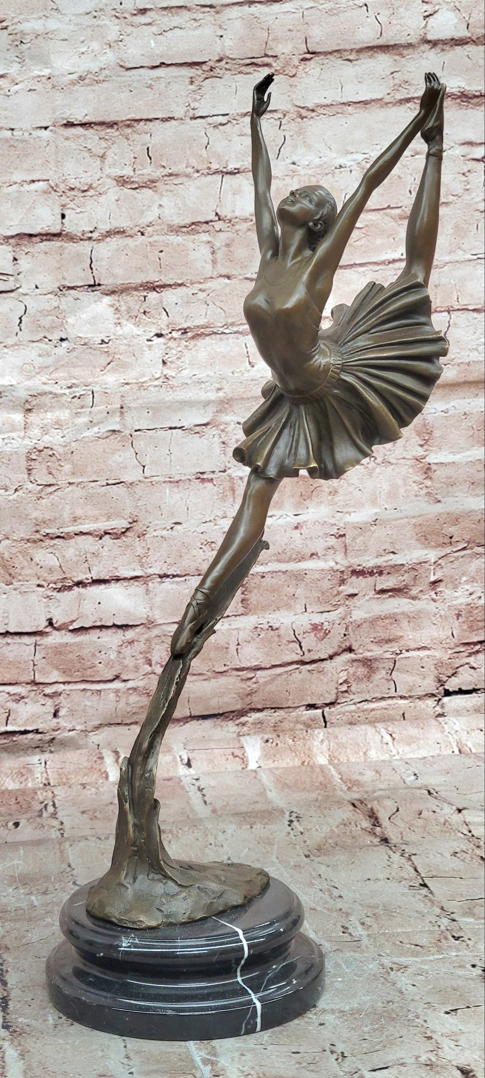 Bronze Graceful Ballerina Figurine Signed Cesaro Dance Art Statue Decor: Condition: This sculpture is in perfect condition. Bronze Dimensions with Marble Base: Height 20" X Width 6.5" Marble Dimensions: Diameter 6.5" Height without base:18" Weight:11 LBS Inventory:59JD0861