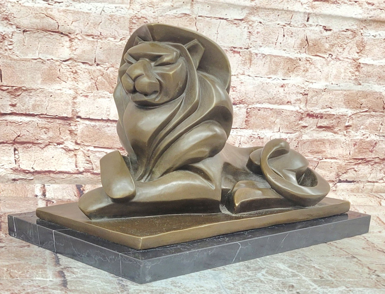 Bronze Modern Lion Sculpture Abstract Animal Statue Fine Art Collectible: Condition: This sculpture is in perfect condition. Bronze Dimensions with Marble Base: Height 11" X Width 16" Marble Dimensions:16" X 9" Height without base:10" Weight:33 LBS Inventory:53AL37919135 Th