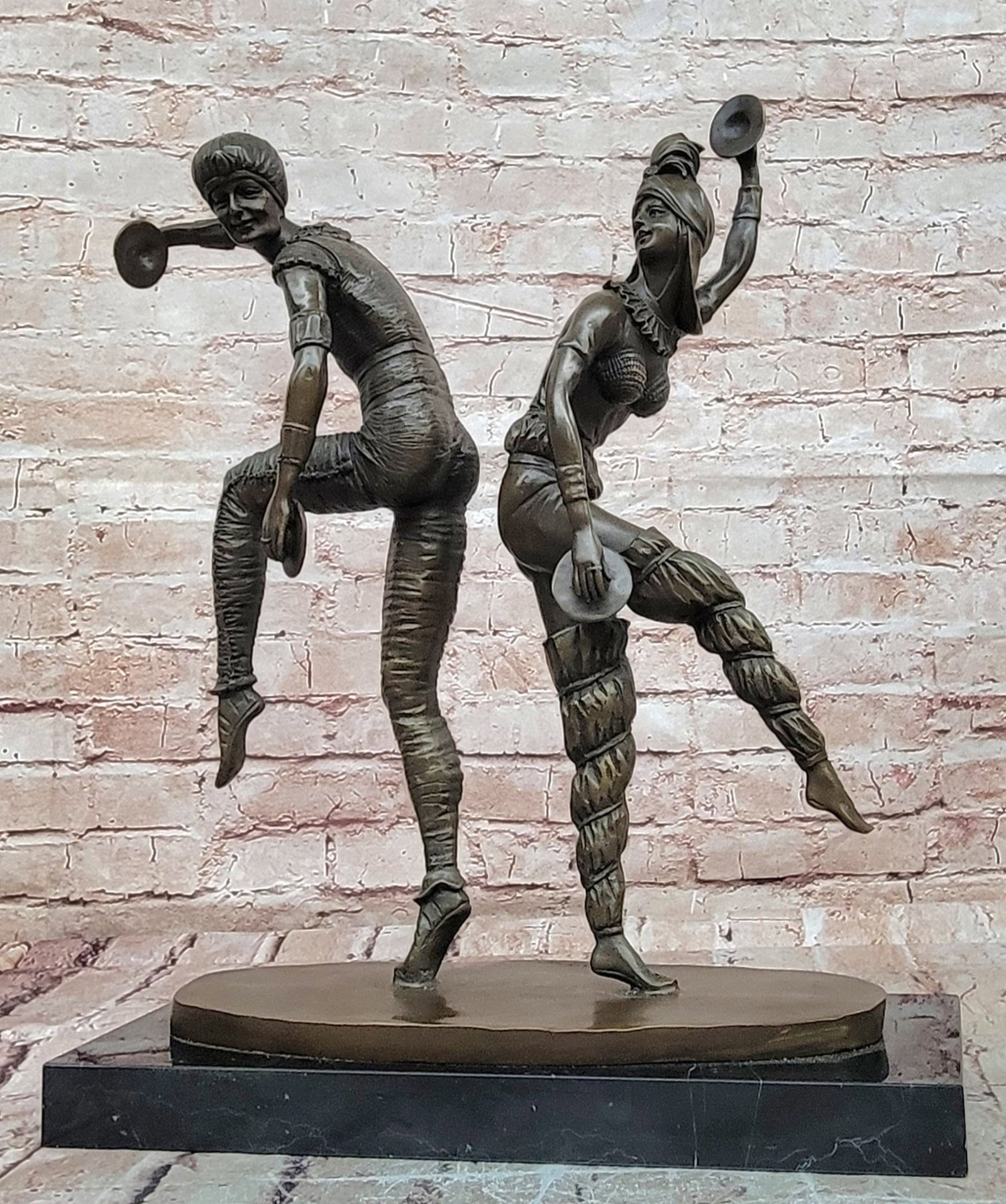 Art Deco Bronze Dancing Duo Sculpture Chiparus Inspired Fine Art Statue: Condition: This sculpture is in perfect condition. Bronze Dimensions with Marble Base: Height 17.5" X Width 15" Marble Dimensions:15 X 5.5" Height without base:16.5" Weight:24 LBS Inventory:61EPA27916