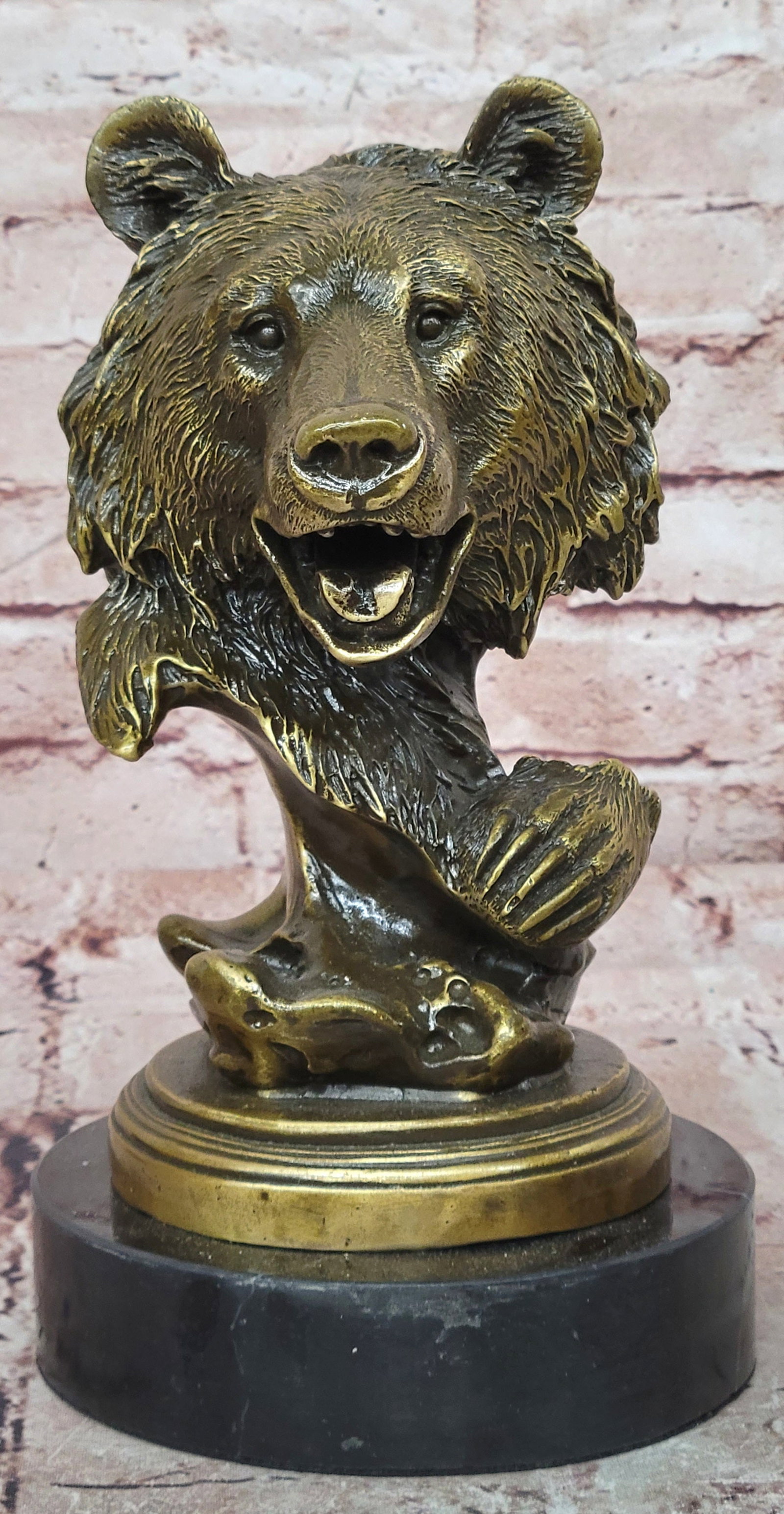 Milo Bronze Roaring Bear Statue Wildlife Bust Figurine Fine Art Collectible Gift: Condition: This sculpture is in perfect condition. Bronze Dimensions with Marble Base: Height 9.5" X Width 5.5" Marble Dimensions: Diameter 5.5" Height without base:8.5" Weight:8 LBS Inventory:31GTS66