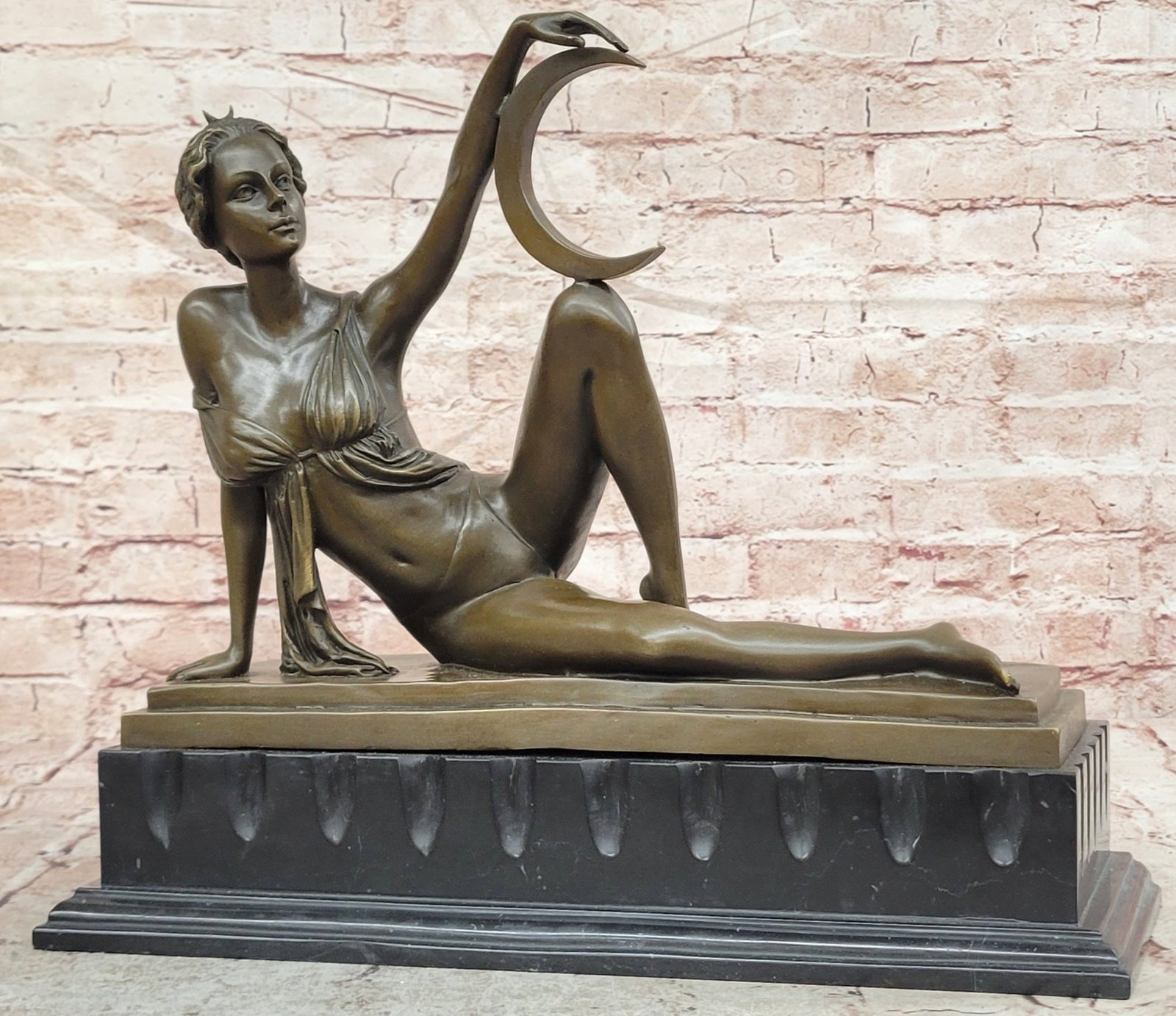 Milo Bronze Venus Style Woman with Moon Sculpture Art Nouveau Collectible: Condition: This sculpture is in perfect condition. Bronze Dimensions with Marble Base: Height 13.5" X Width 16.5" Marble Dimensions:16.5" X 6" Height without base:10.5" Weight:34 LBS Inventory:15EP252