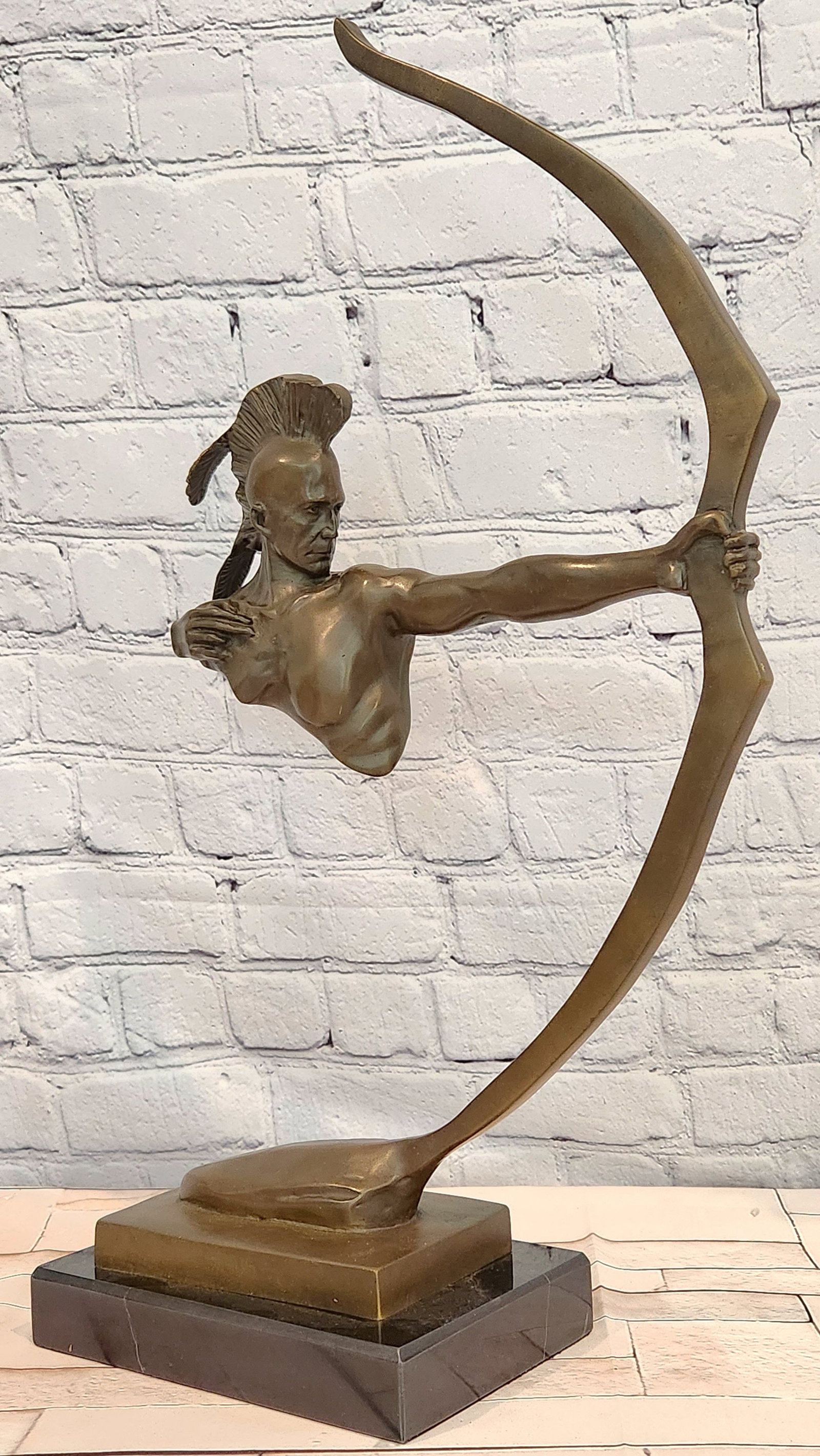 Bronze Archer Sculpture Native American Warrior Signed Mario Nick Collectible: Condition: This sculpture is in perfect condition Bronze Dimensions with Marble Base: Height 19.5" X Width 10" Marble Dimensions:7" X 5" Height without base:18.5" Weight:9 LBS Inventory:41GTS0716914 T