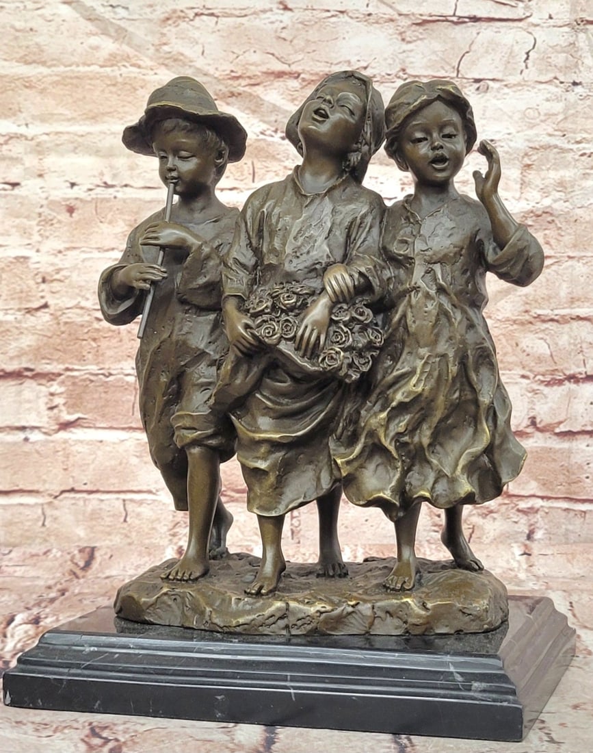 Cesaro Bronze Children Music Sculpture Museum Quality Fine Art Statue Gift: Condition: This sculpture is in perfect condition. Bronze Dimensions with Marble Base: Height 11" X Width 9" Marble Dimensions: 9" X 6" Height without base:10" Weight:17 LBS Inventory:28EPA50515482 Th