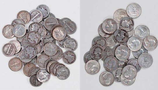 52 Mercury Dimes, 1935-1945, 30 Quarters 1936-1964: 52 Mercury Dimes,1935-1945, 30 Quarters 1936-1964. Fedex US lower 48 states ground shipping available for $25, international shipping quoted upon request.Unless the buyer holds a resale certificate, C