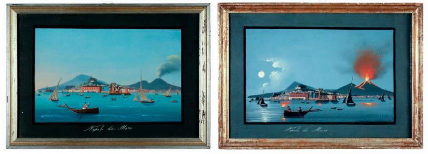 Napoli da Mare, Pair of Gouaches on Paper: Pair of 19th century Neopolitan gouaches on paper Napoli da Mare. Very fine quality. Artwork: 9 "X 13" sight each aprox, Frames: 10-3/8 " X 14-3/8 " and 10-1/2" x 14-3/4".