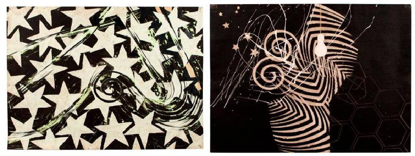 Sven Lukin- two paintings on tar paper: Sven Lukin - two paintings on tar paper. One work is signed 36-1/4"x48", 36-1/4"x48". Unframed, shrink wrapped.