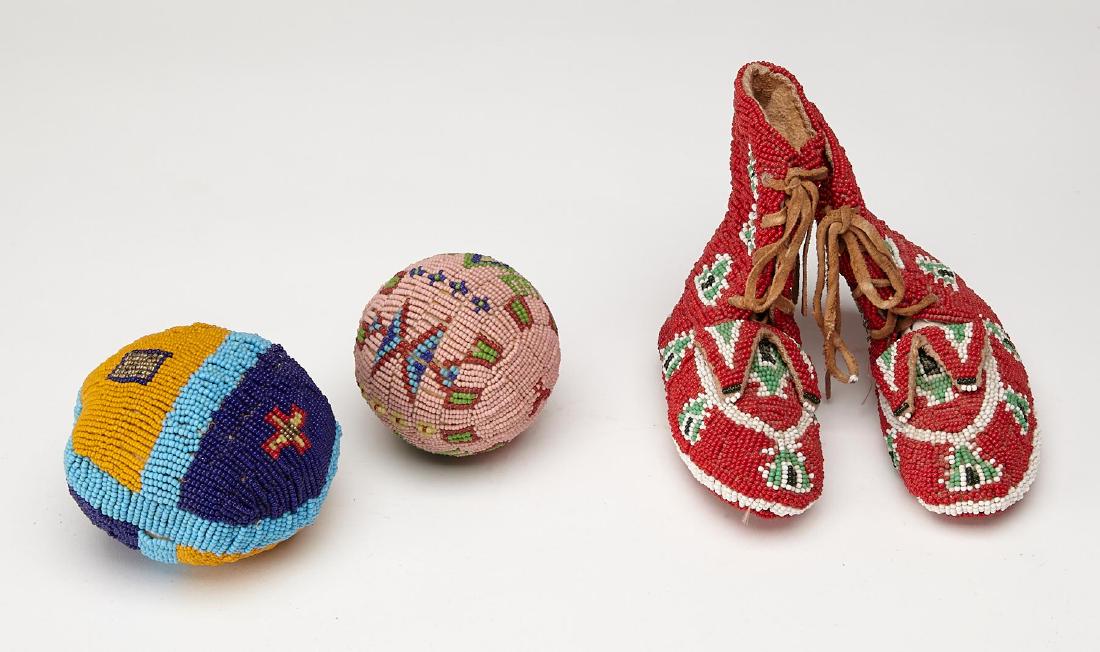 Native American Beaded Balls and Childs Moccasins (1 of 2)