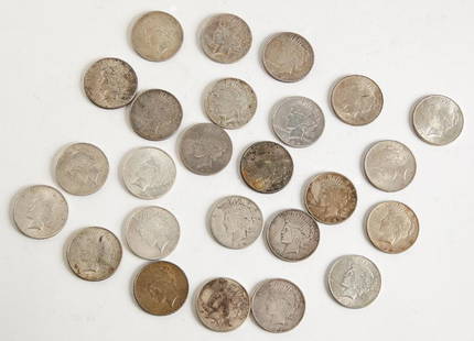 25 Peace Silver Dollars: 25 Peace silver dollars. 10-1922, 9-1923, 3-1924, 2-1934, and 1-1935