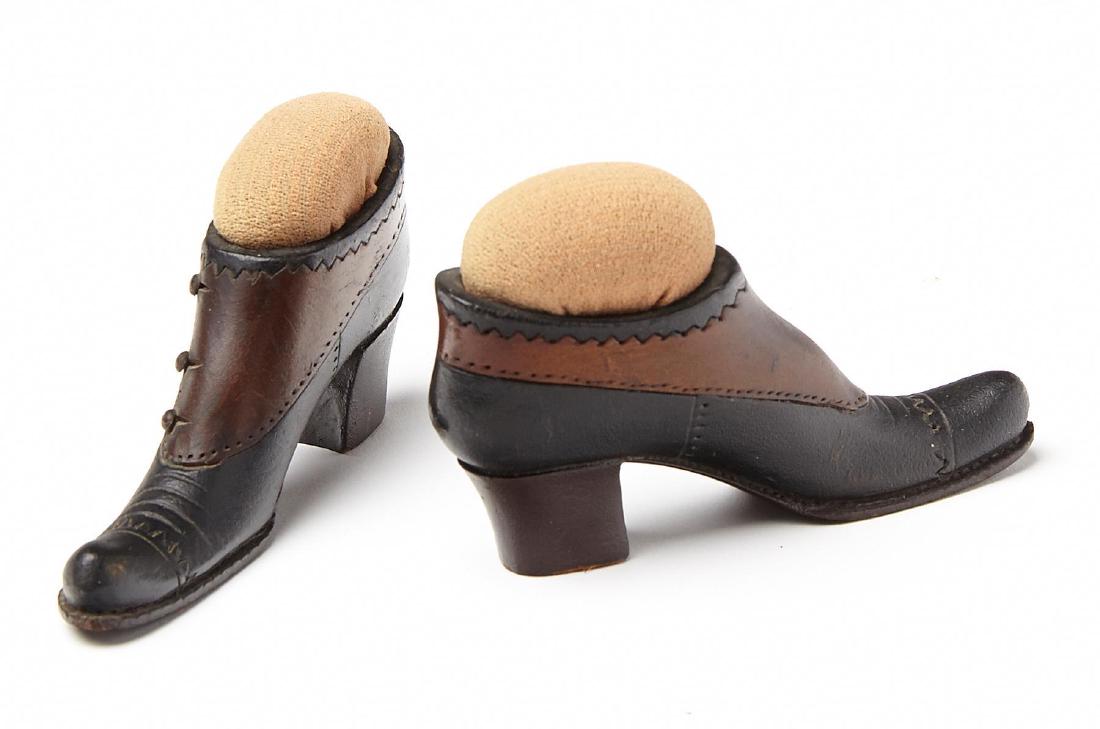 Carved Folk Art Pair of Shoe Pin Cushions (1 of 4)