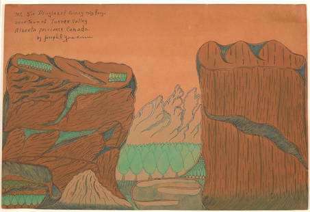 Joseph Yoakum - Mt Sir Douglas - Outsider Art: Joseph Yoakum, Mt Sir Douglas of Rocky Mtn Range. Mixed-media, colored pencil and watercolor on paper. Signed and titled upper left. Acquired from Joseph Yoakum, first public offering.Paper size