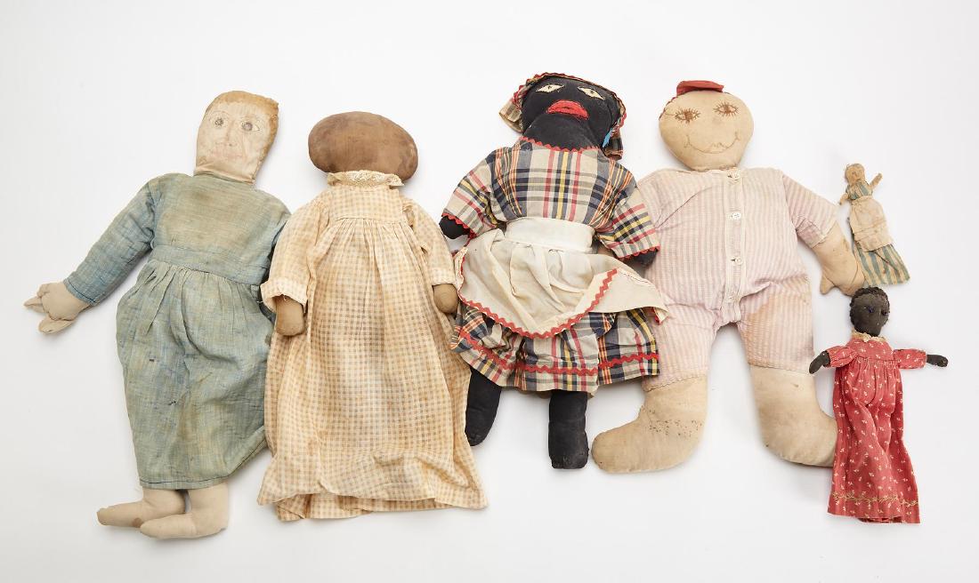Lot of Six Early Rag dolls