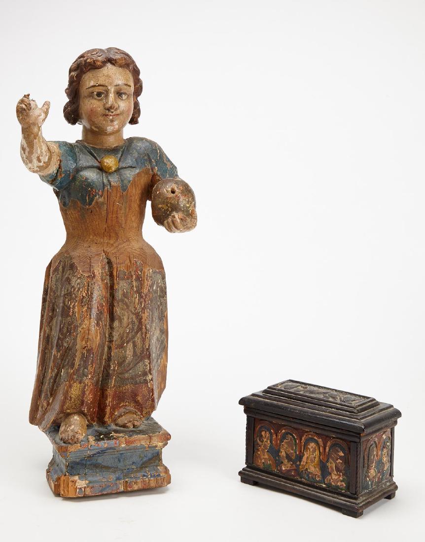 Early Carved Santos with Carved Box