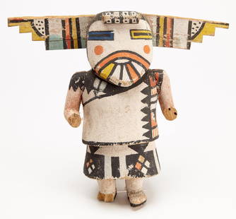 Early Kachina Doll: Early Kachina Doll. Carved cottonwood with original paint. Overall H 10-7/8", W across chest 5-3/4".